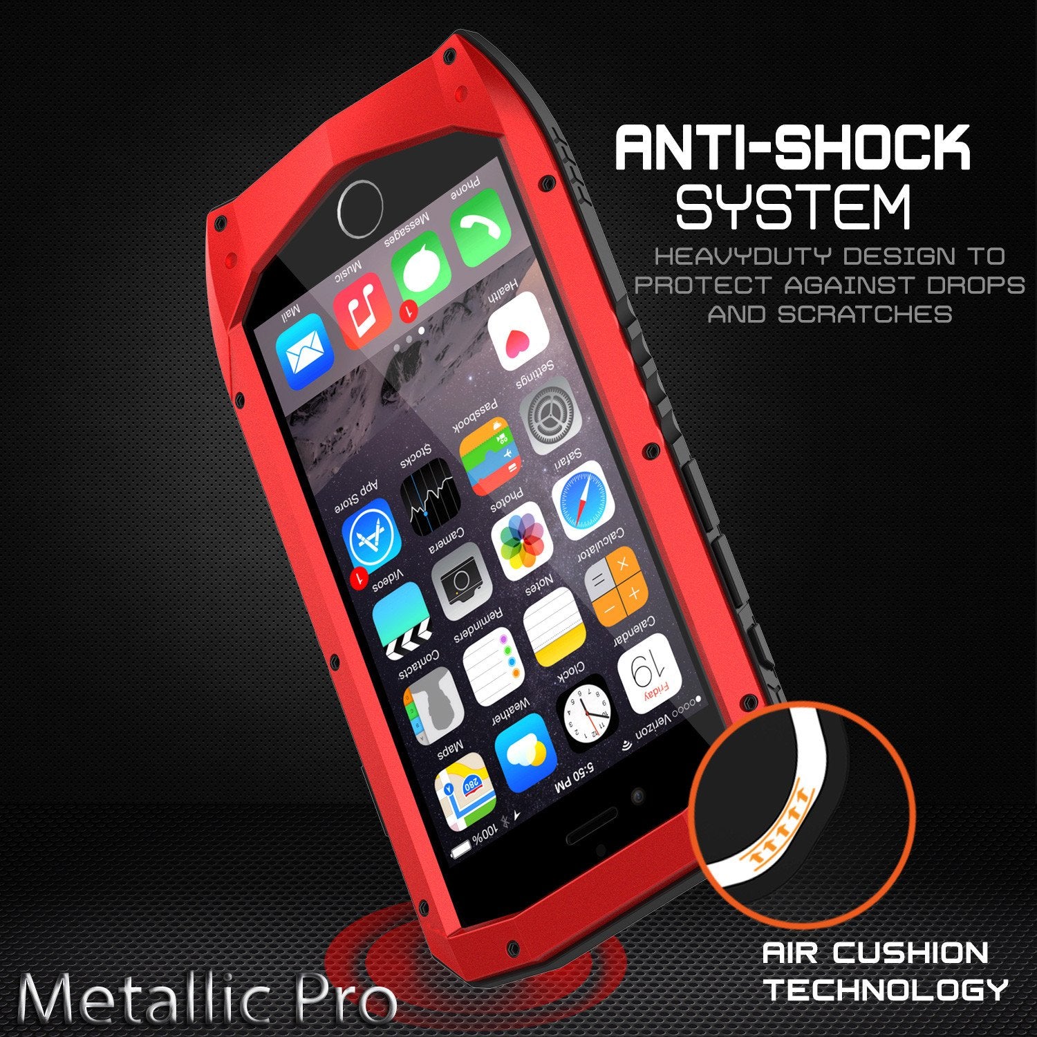 iPhone 6s/6 Case, Punkcase Metallic PRO Red Series Cover W/ Attached Screen Protector | Touch-ID