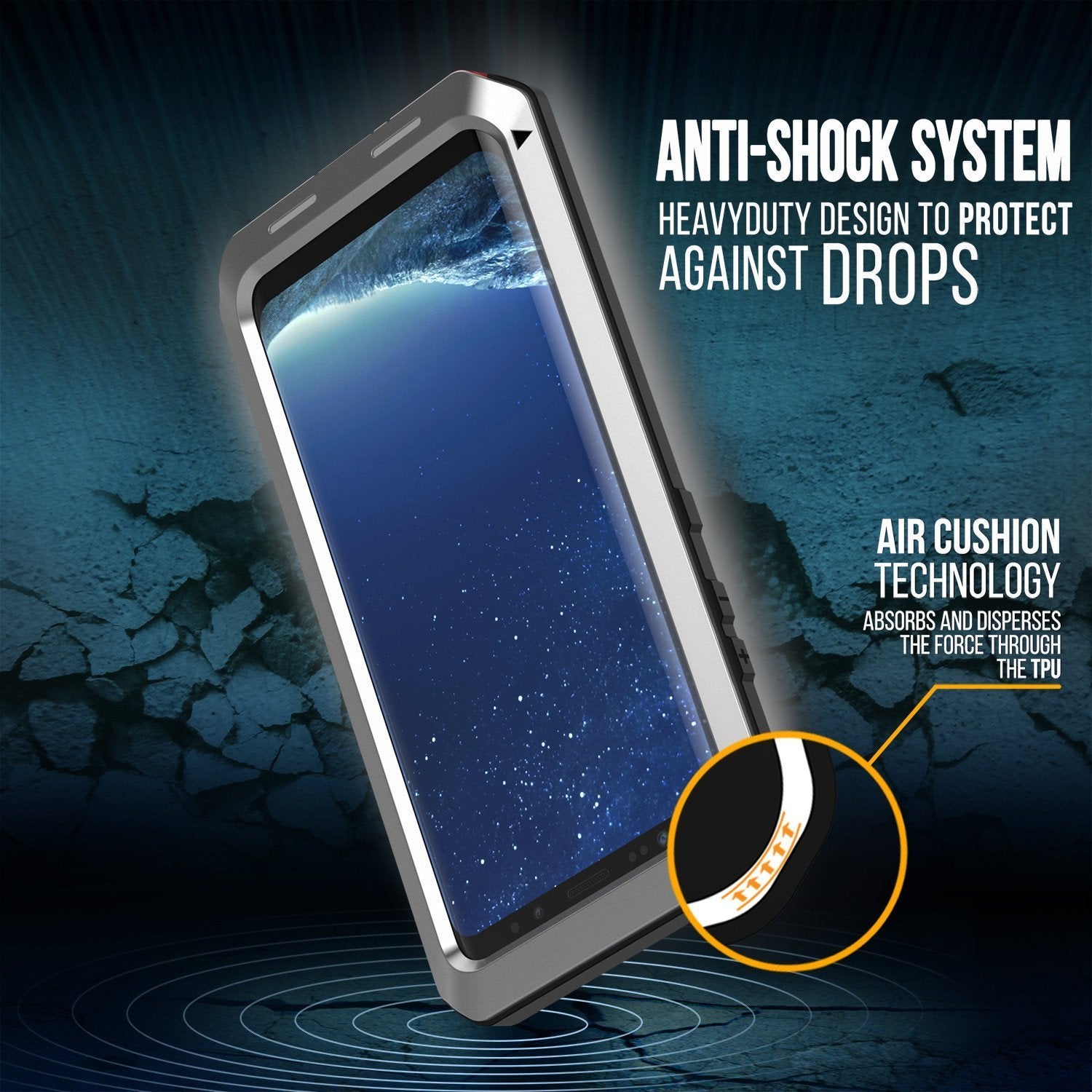 Galaxy Note 8  Case, Punkcase Metallic Silver W/ Tempered Glass Screen