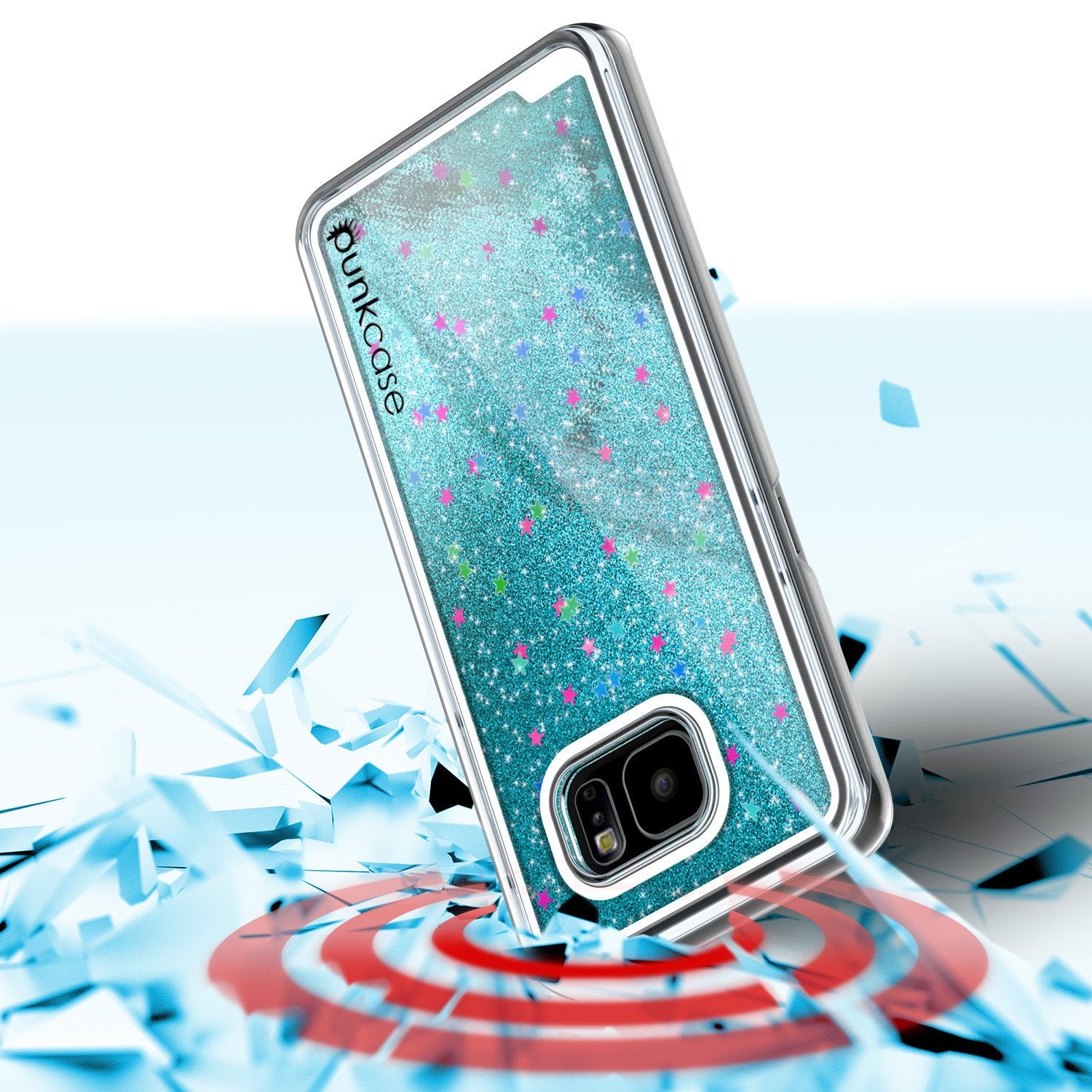 S7 Edge Case, Punkcase [Liquid Teal Series] Protective Dual Layer Floating Glitter Cover with lots of Bling & Sparkle + PunkShield Screen Protector