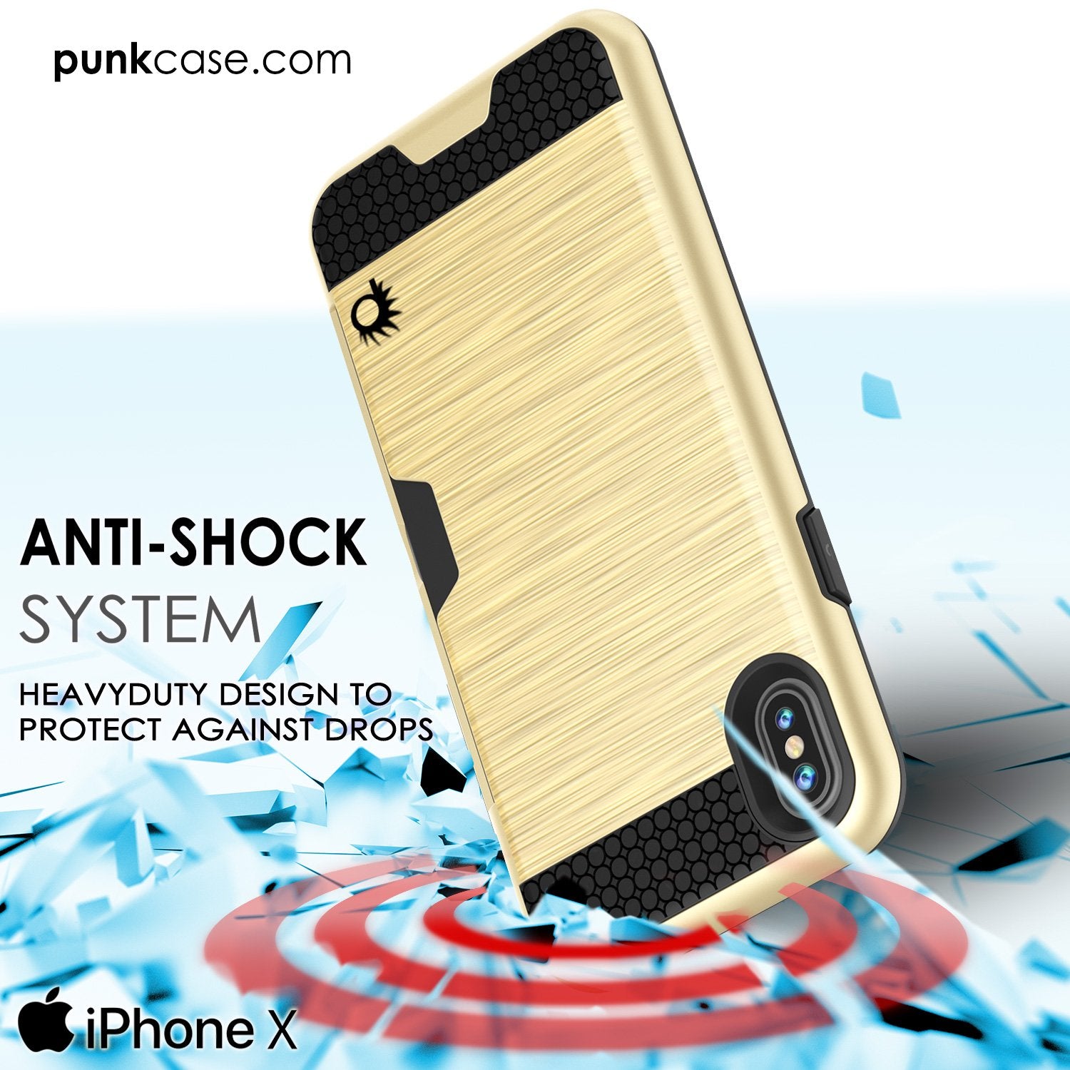 iPhone X Case, Punkcase [SLOT Series] Slim Fit Dual-Layer Cover [Gold]