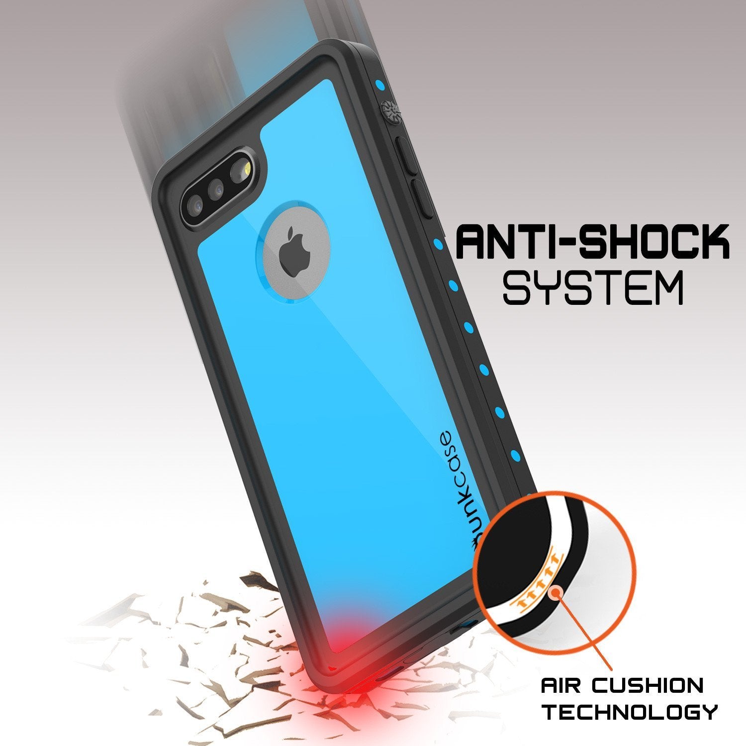 iPhone 8+ Plus Waterproof IP68 Case, Punkcase [Light Blue] [StudStar Series] [Slim Fit] [Dirtproof]