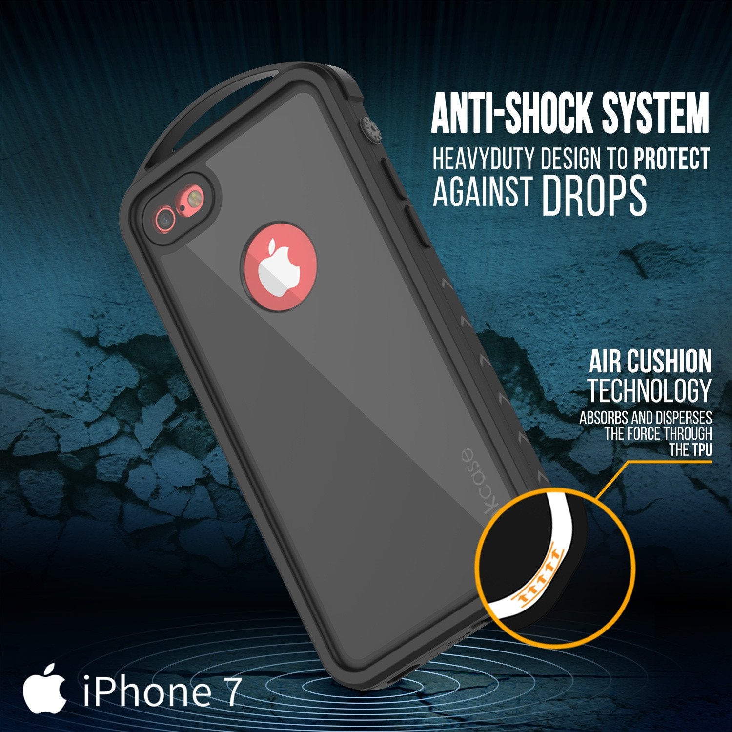 iPhone 7 Waterproof Case, Punkcase ALPINE Series, Black | Heavy Duty Armor Cover
