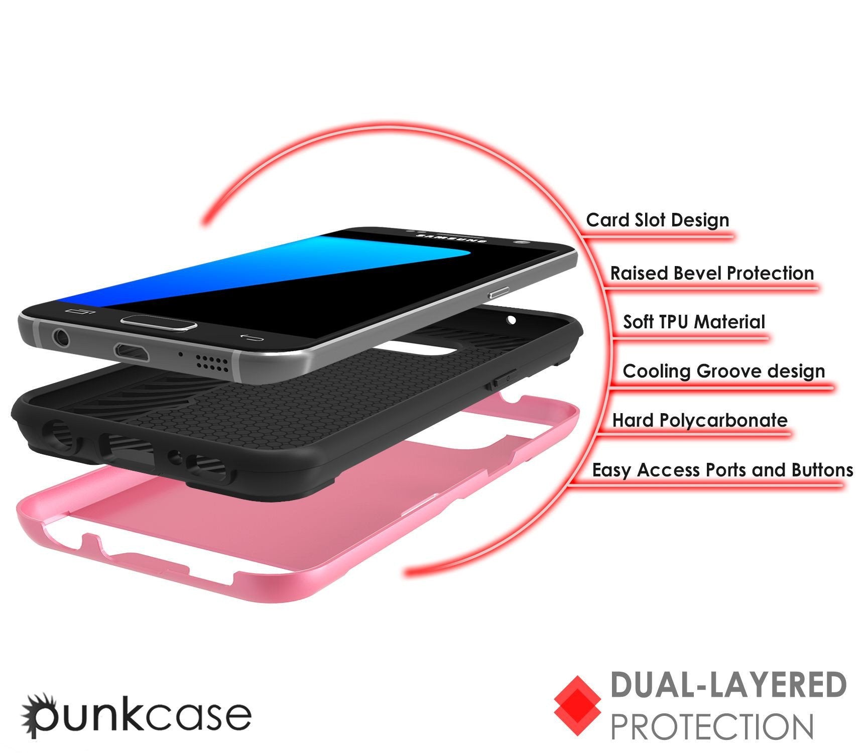 Galaxy s7 EDGE Case PunkCase SLOT Pink Series Slim Armor Soft Cover Case
