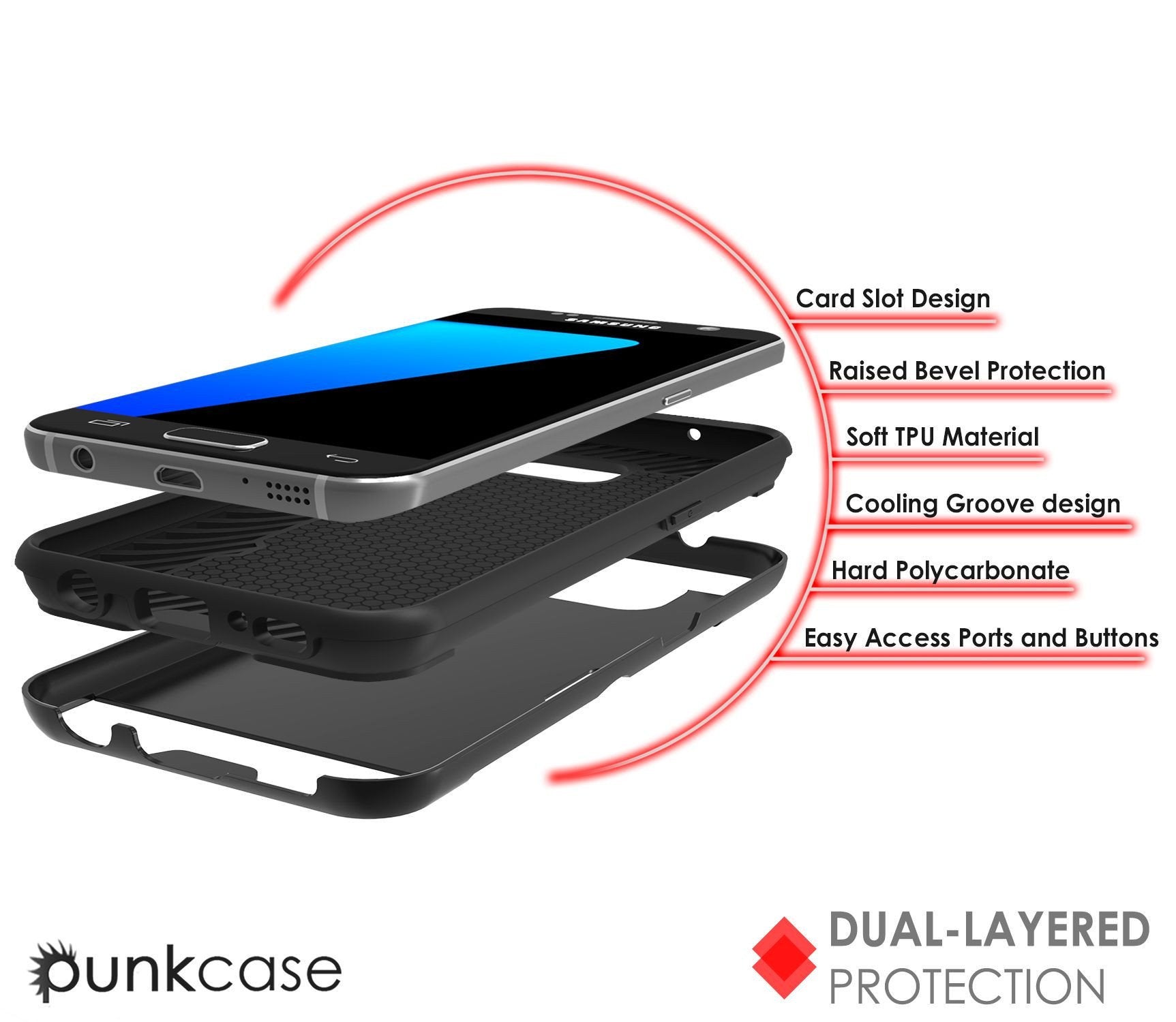 Galaxy s7 EDGE Case PunkCase SLOT Black Series Slim Armor Soft Cover Case