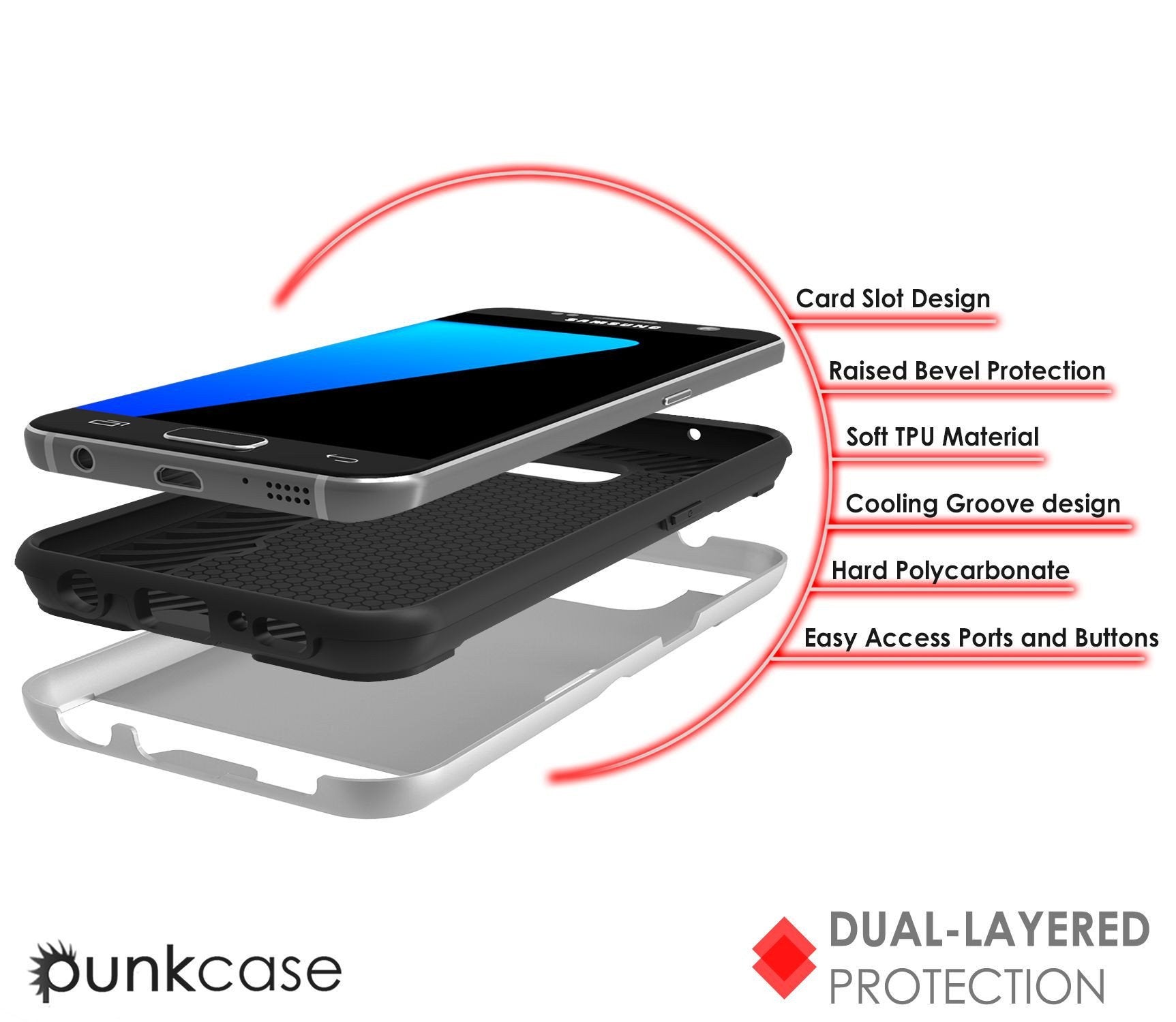 Galaxy s7 EDGE Case PunkCase SLOT Silver Series Slim Armor Soft Cover Case