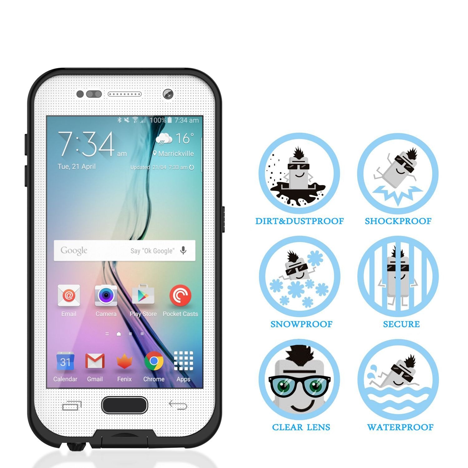 Galaxy S6 Waterproof Case, Punkcase SpikeStar White Water/Shock/Dirt/Snow Proof | Lifetime Warranty