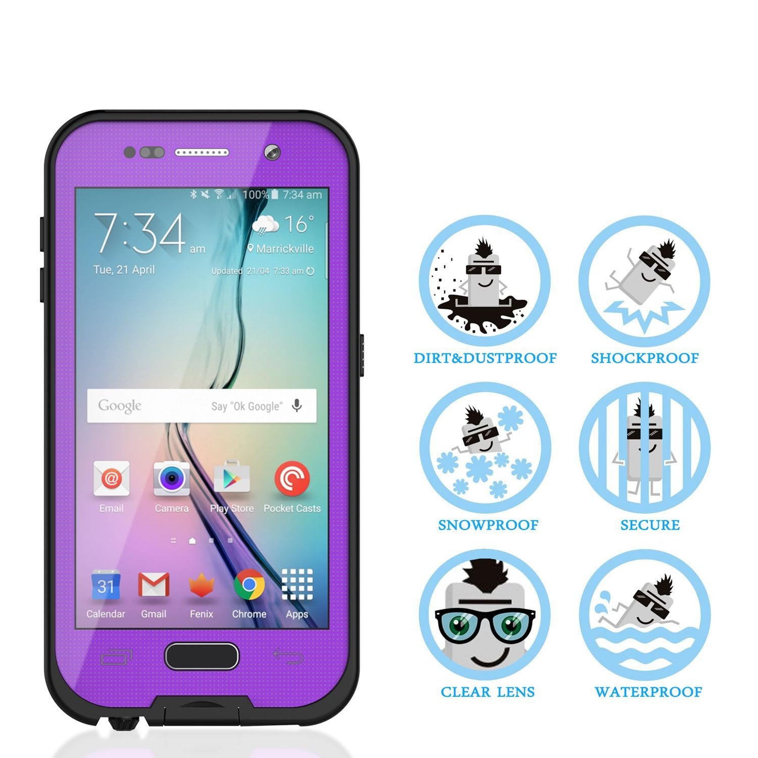 Galaxy S6 Waterproof Case, PunkCase SpikeStar Purple Water/Shock/Dirt/Snow Proof | Lifetime Warranty