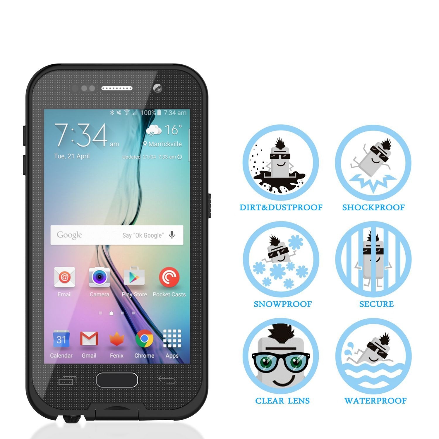 Galaxy S6 Waterproof Case, Punkcase SpikeStar Black Water/Shock/Dirt/Snow Proof | Lifetime Warranty