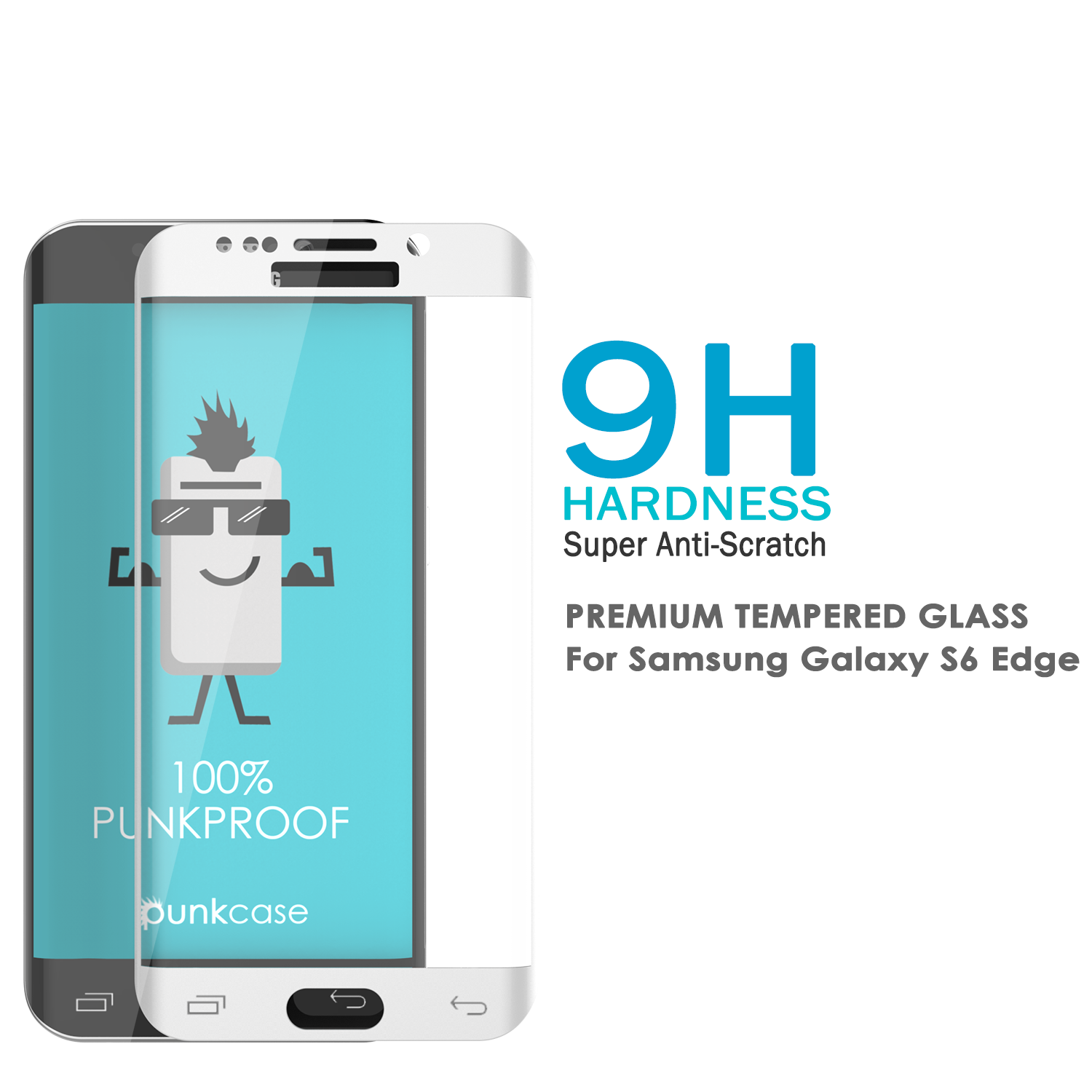 Galaxy S6 Edge White Punkcase Glass SHIELD Tempered Glass Screen Protector 0.33mm Thick 9H Glass