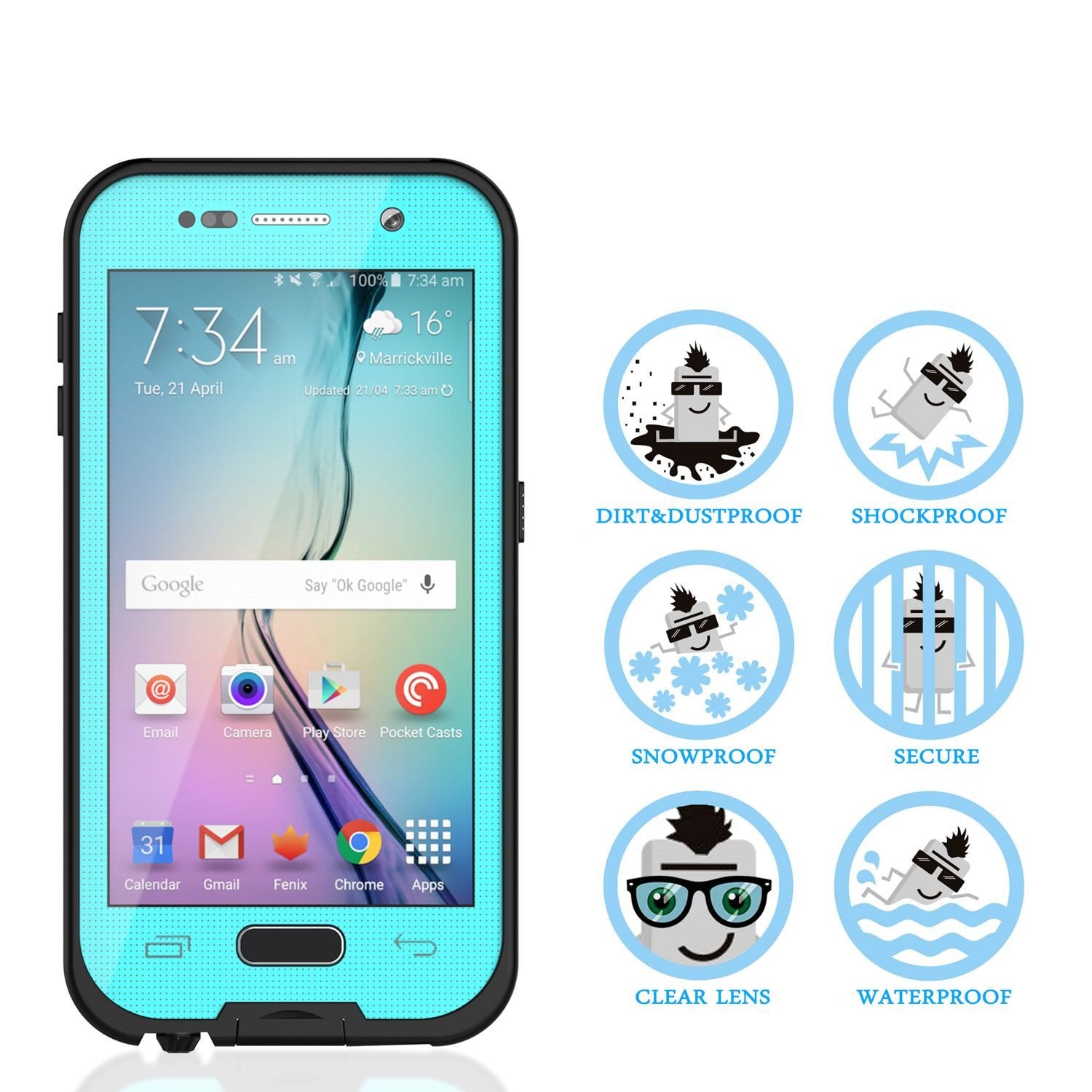 Galaxy S6 Waterproof Case, Punkcase SpikeStar Teal Water/Shock/Dirt/Snow Proof | Lifetime Warranty