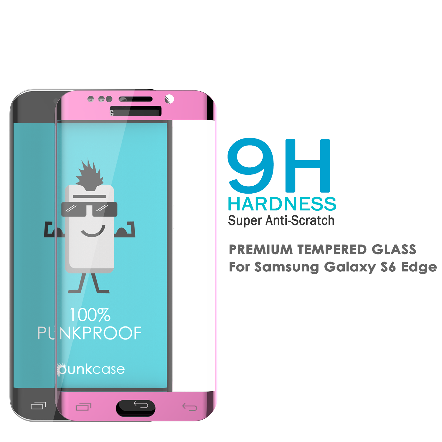 Galaxy S6 Edge Pink Tempered Glass Screen Protector, PUNKSHIELD \0.33mm Thick 9H Glass