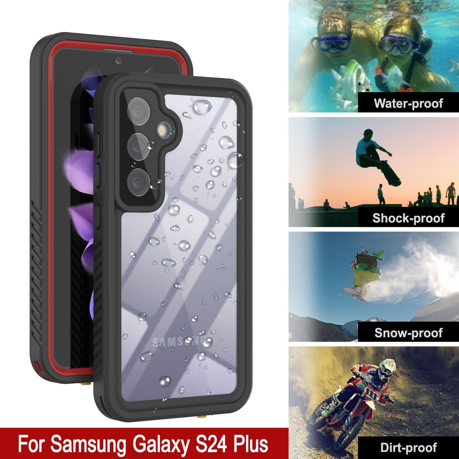 Galaxy S24+ Plus Water/ Shock/ Snowproof [Extreme Series] Slim Screen Protector Case [Red]