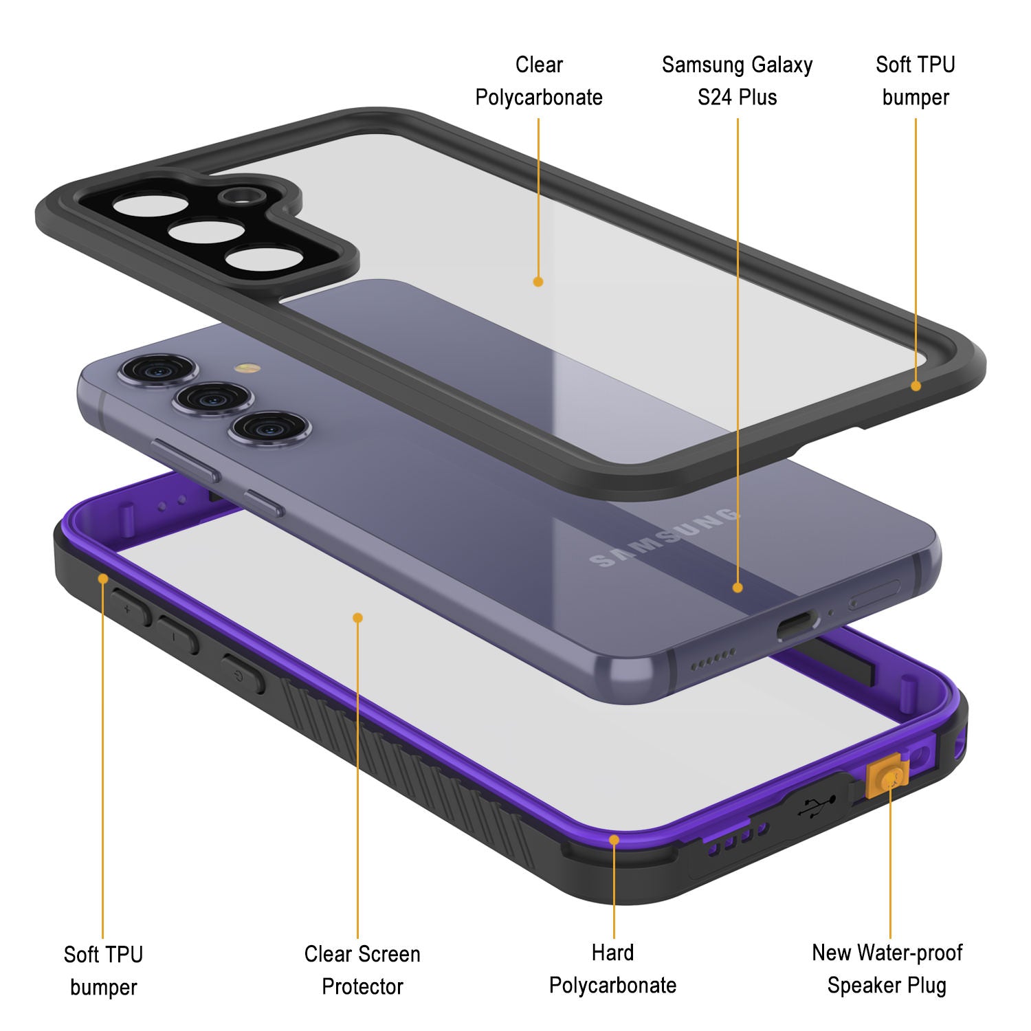 Galaxy S24+ Plus Water/ Shockproof [Extreme Series] Slim Screen Protector Case [Purple]