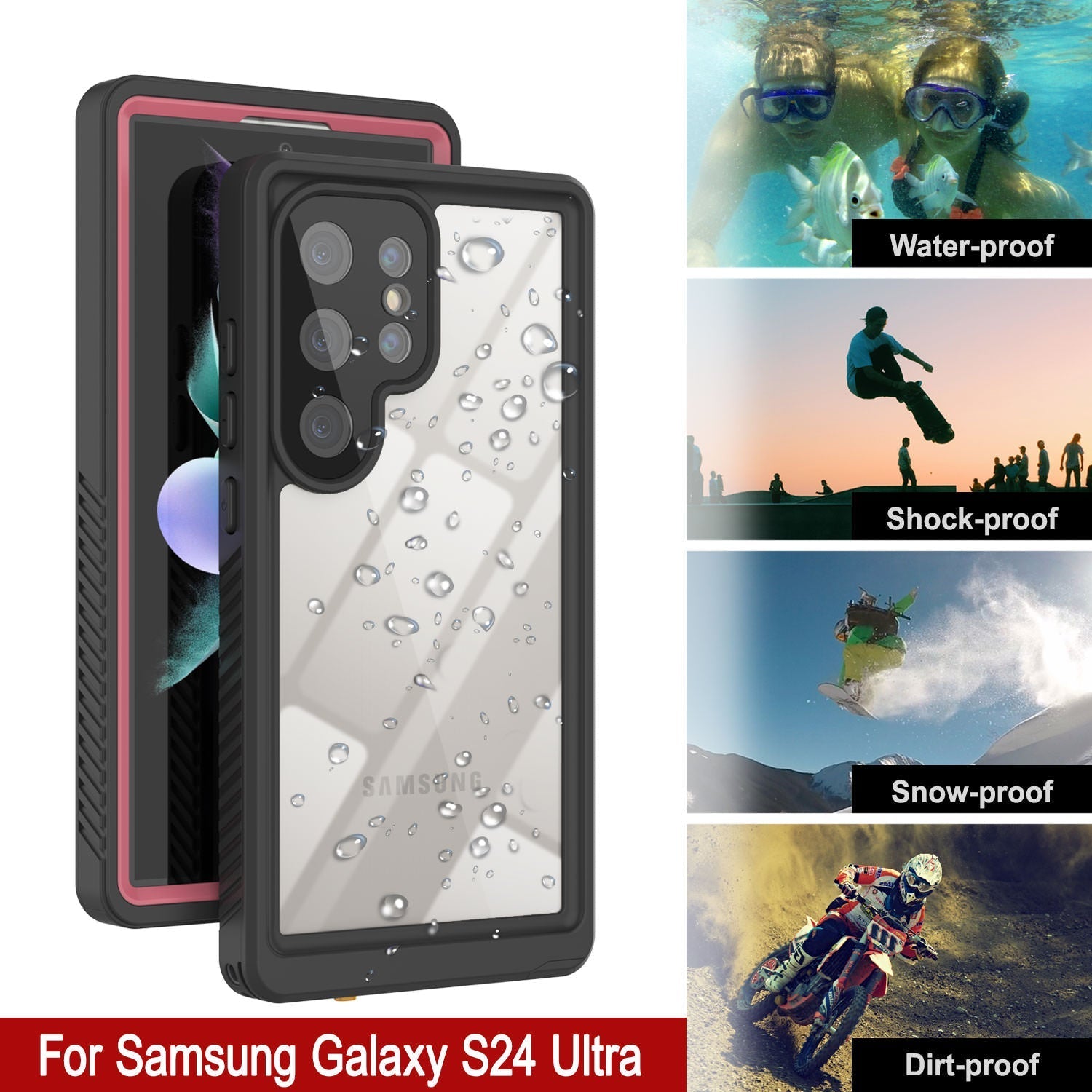 Galaxy S24 Ultra Water/ Shock/ Snowproof [Extreme Series] Slim Screen Protector Case [Pink]