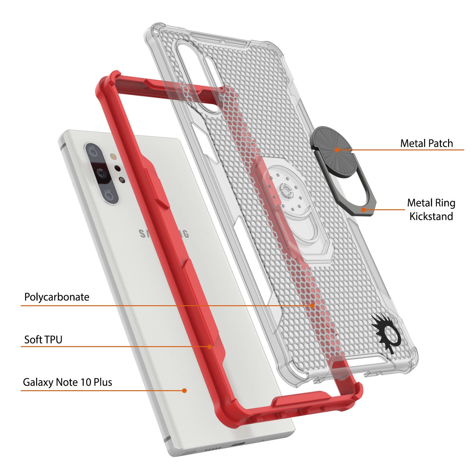 Punkcase Galaxy Note 10 Plus Case [Magnetix 2.0 Series] Clear Protective TPU Cover W/Kickstand [Red]