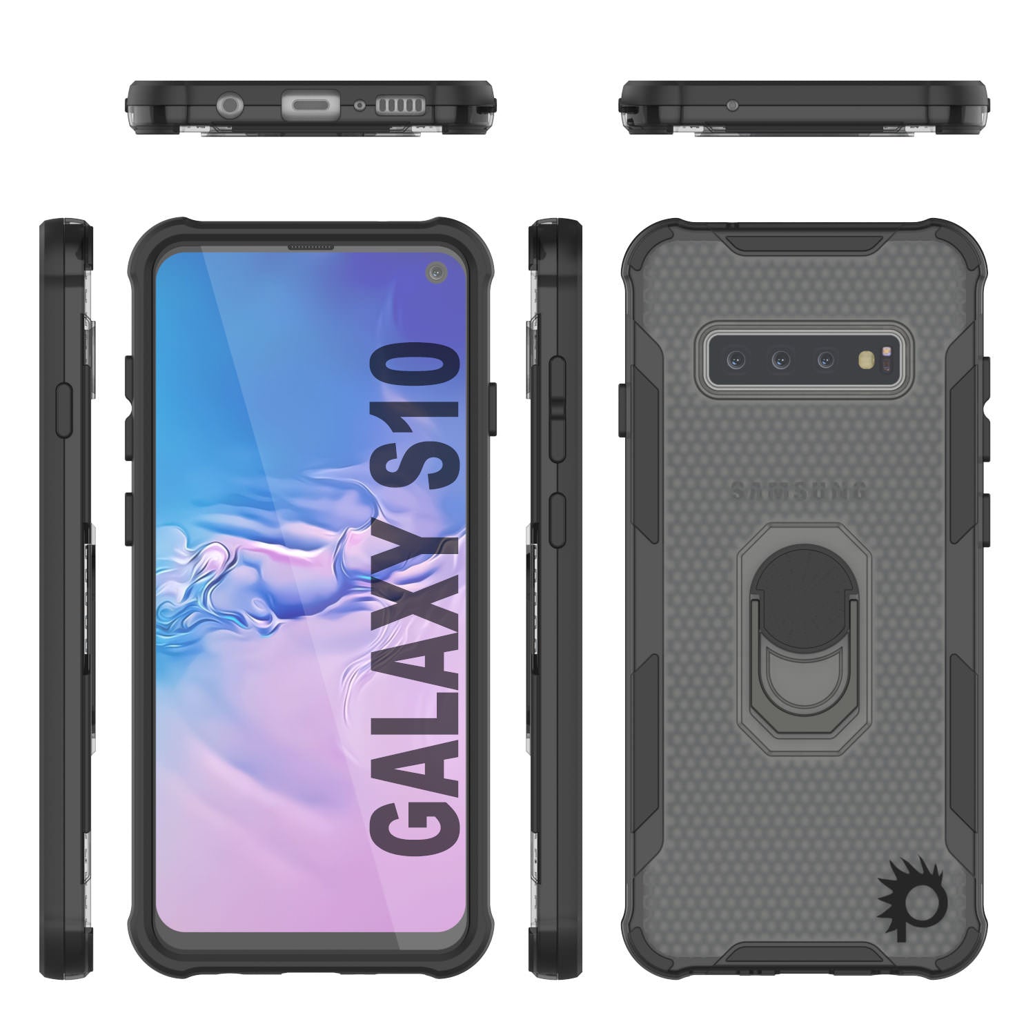 Punkcase Galaxy S10 Case [Magnetix 2.0 Series] Clear Protective TPU Cover W/Kickstand [Black]