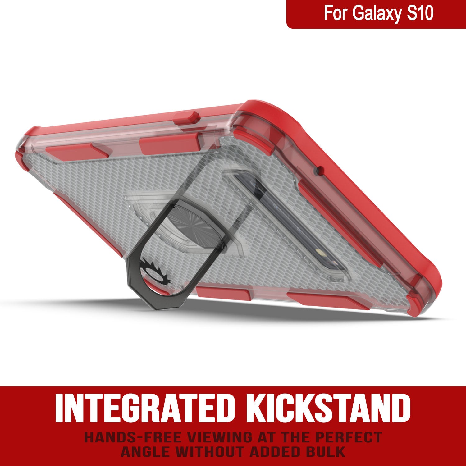 Punkcase Galaxy S10 Case [Magnetix 2.0 Series] Clear Protective TPU Cover W/Kickstand [Red]