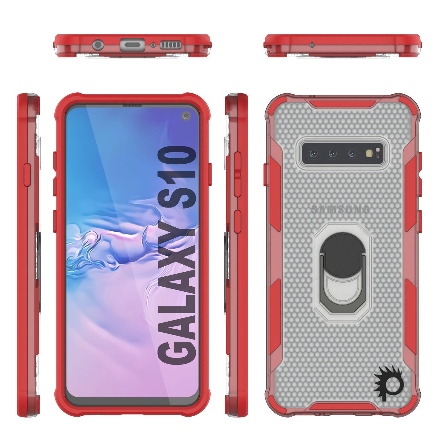 Punkcase Galaxy S10 Case [Magnetix 2.0 Series] Clear Protective TPU Cover W/Kickstand [Red]