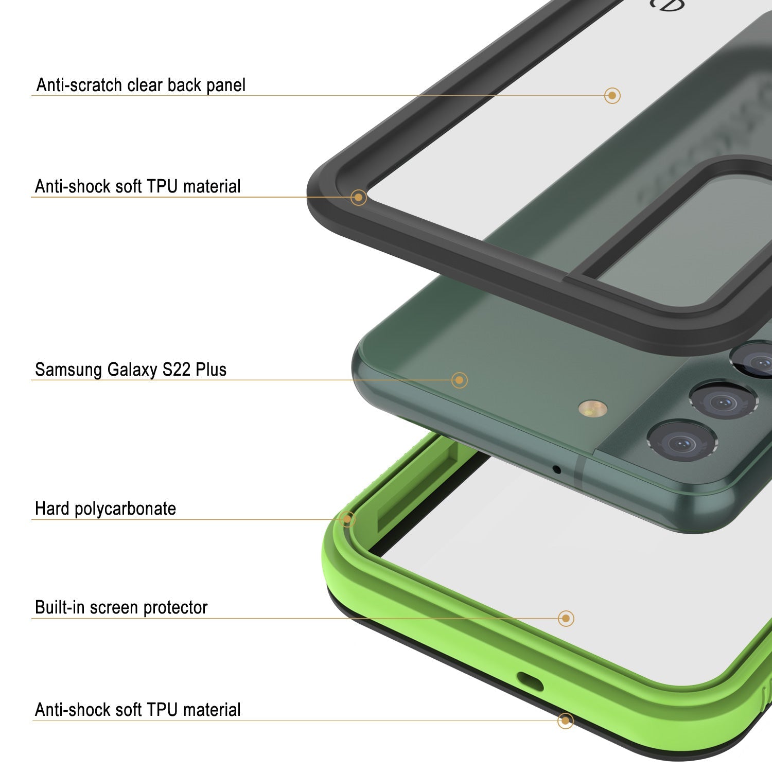 Galaxy S22+ Plus Waterproof Case PunkCase Ultimato Light Green Thin 6.6ft Underwater IP68 ShockProof [Green]