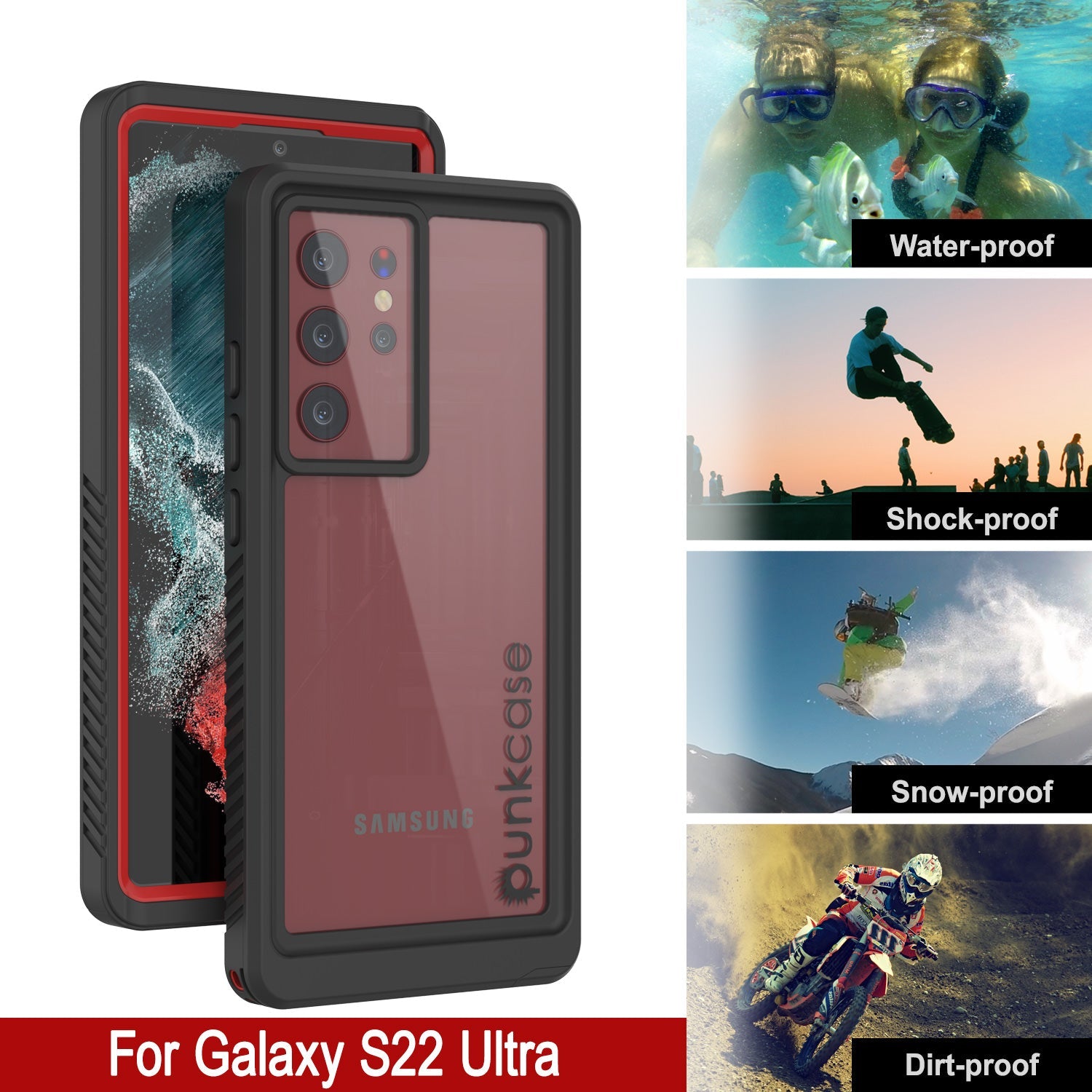 Galaxy S22 Ultra Water/ Shock/ Snowproof [Extreme Series] Slim Screen Protector Case [Red]