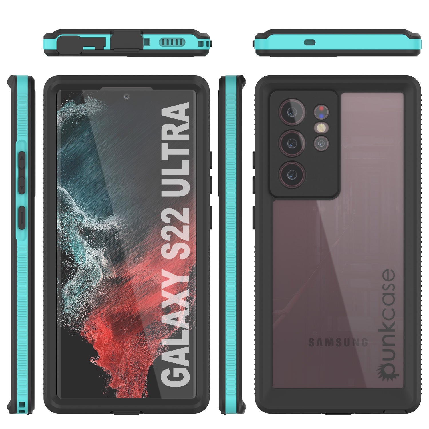 Galaxy S22 Ultra Waterproof Case PunkCase Ultimato Teal Thin 6.6ft Underwater IP68 Shock/Snow Proof [Teal]