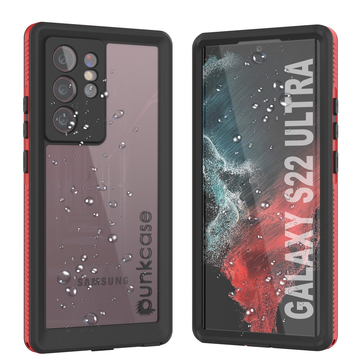 Galaxy S22 Ultra Waterproof Case PunkCase Ultimato Red Thin 6.6ft Underwater IP68 Shock/Snow Proof [Red]