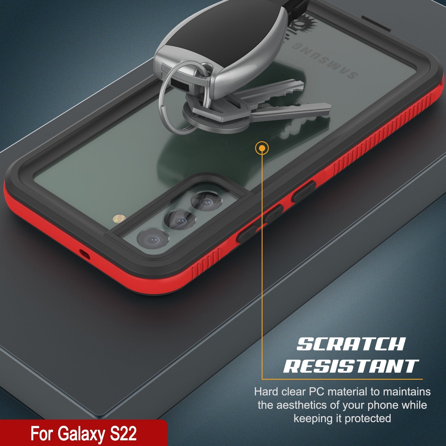 Galaxy S22 Waterproof Case PunkCase Ultimato Red Thin 6.6ft Underwater IP68 Shock/Snow Proof [Red]