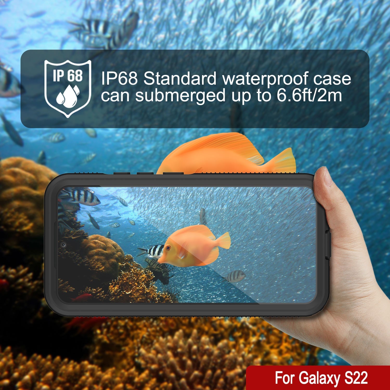 Galaxy S22 Waterproof Case PunkCase Ultimato Red Thin 6.6ft Underwater IP68 Shock/Snow Proof [Red]