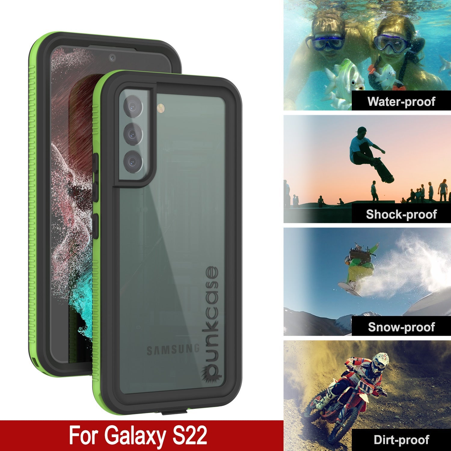 Galaxy S22 Waterproof Case PunkCase Ultimato Light Green Thin 6.6ft Underwater IP68 ShockProof [Green]