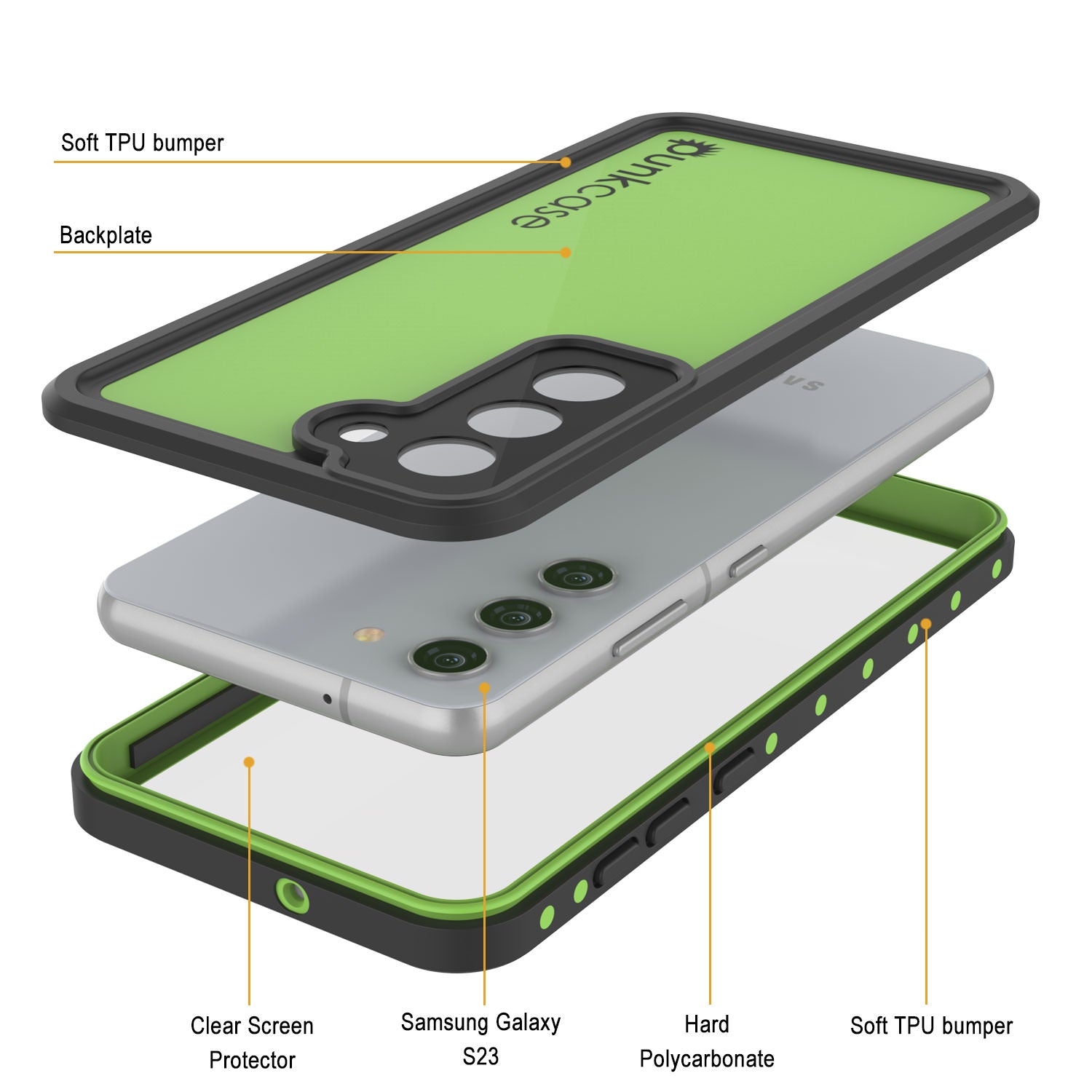 Galaxy S23 Waterproof Case PunkCase StudStar Light Green Thin 6.6ft Underwater IP68 ShockProof