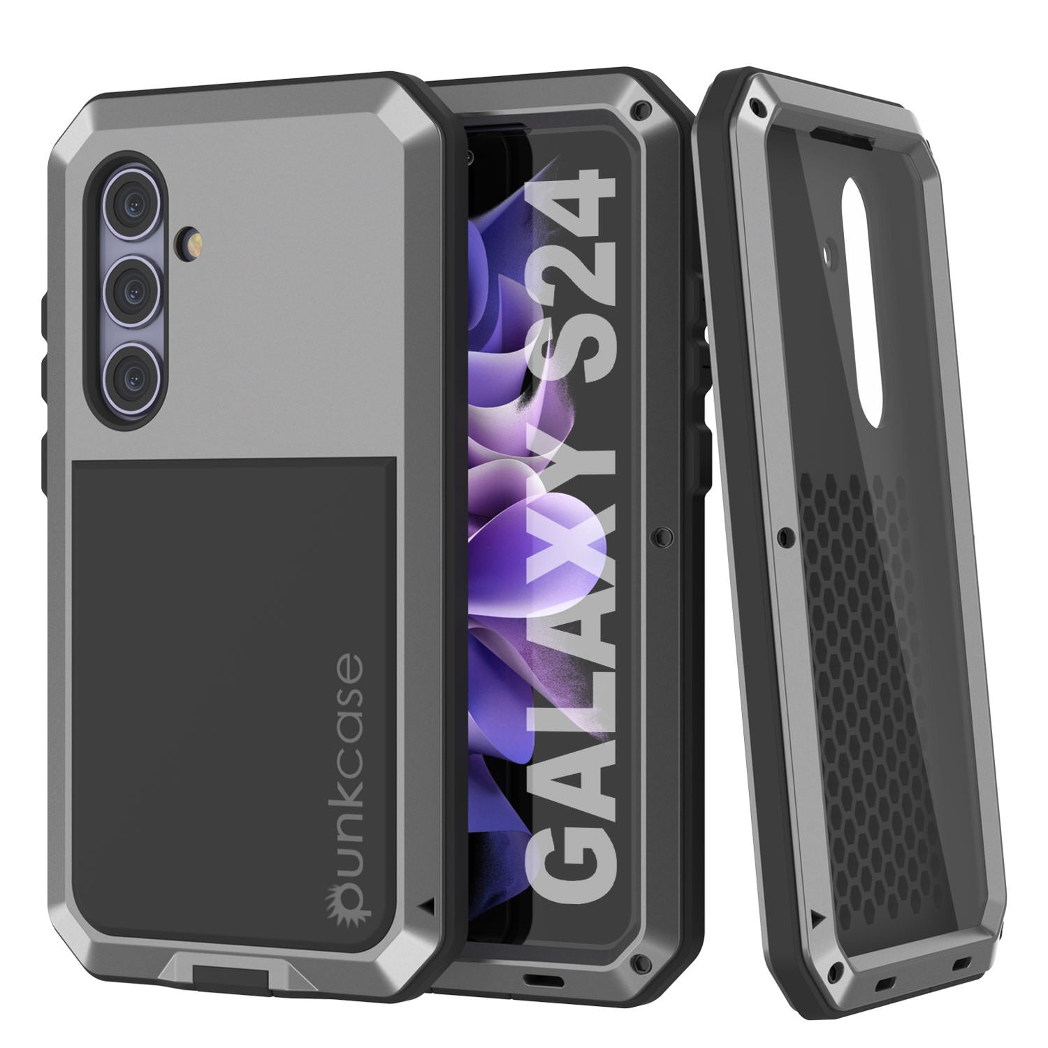 Galaxy S24 Metal Case, Heavy Duty Military Grade Armor Cover [shock proof] Full Body Hard [Silver]