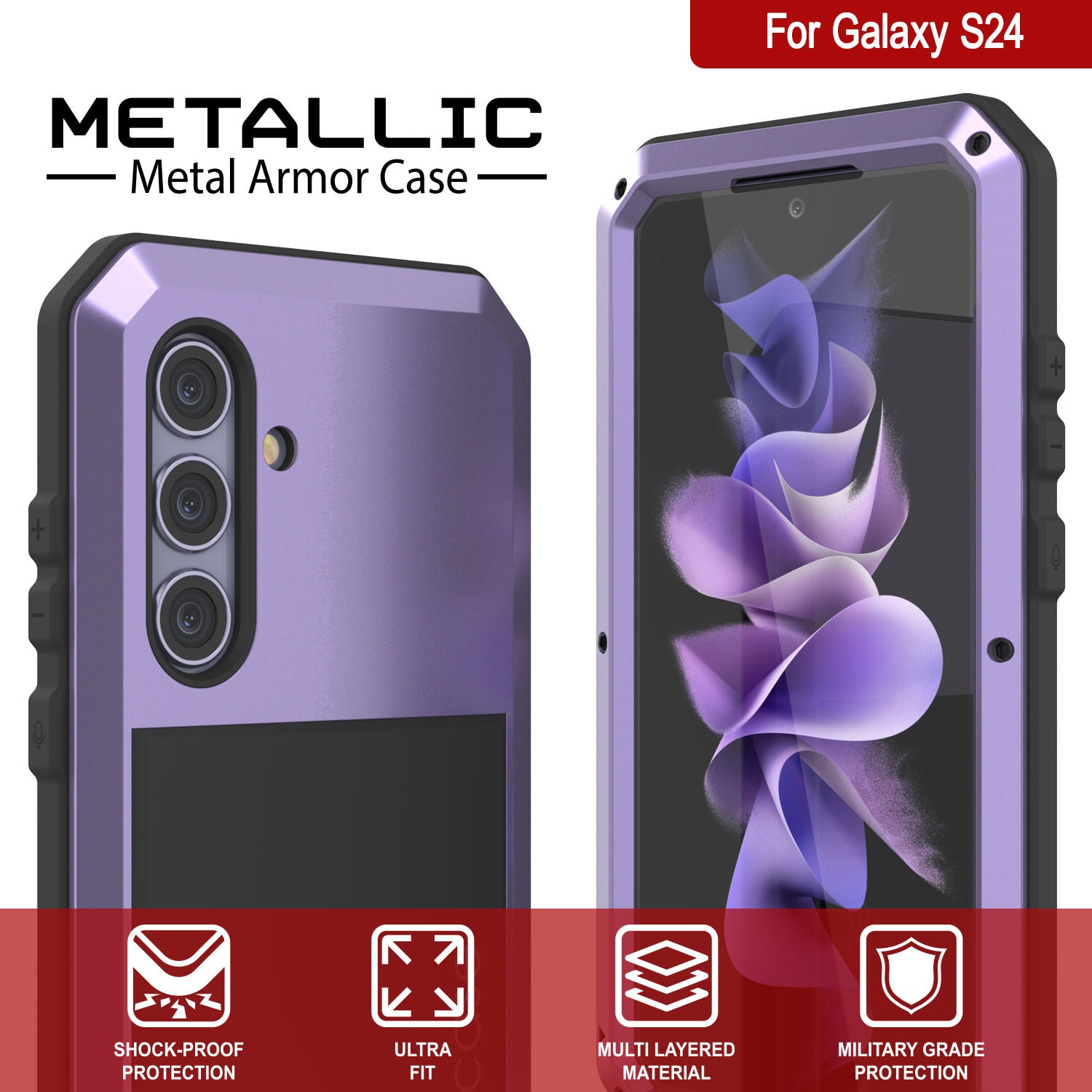 Galaxy S24 Metal Case, Heavy Duty Military Grade Armor Cover [shock proof] Full Body Hard [Purple]