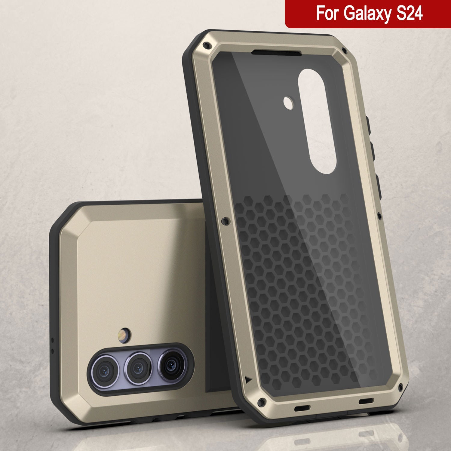 Galaxy S24 Metal Case, Heavy Duty Military Grade Armor Cover [shock proof] Full Body Hard [Gold]