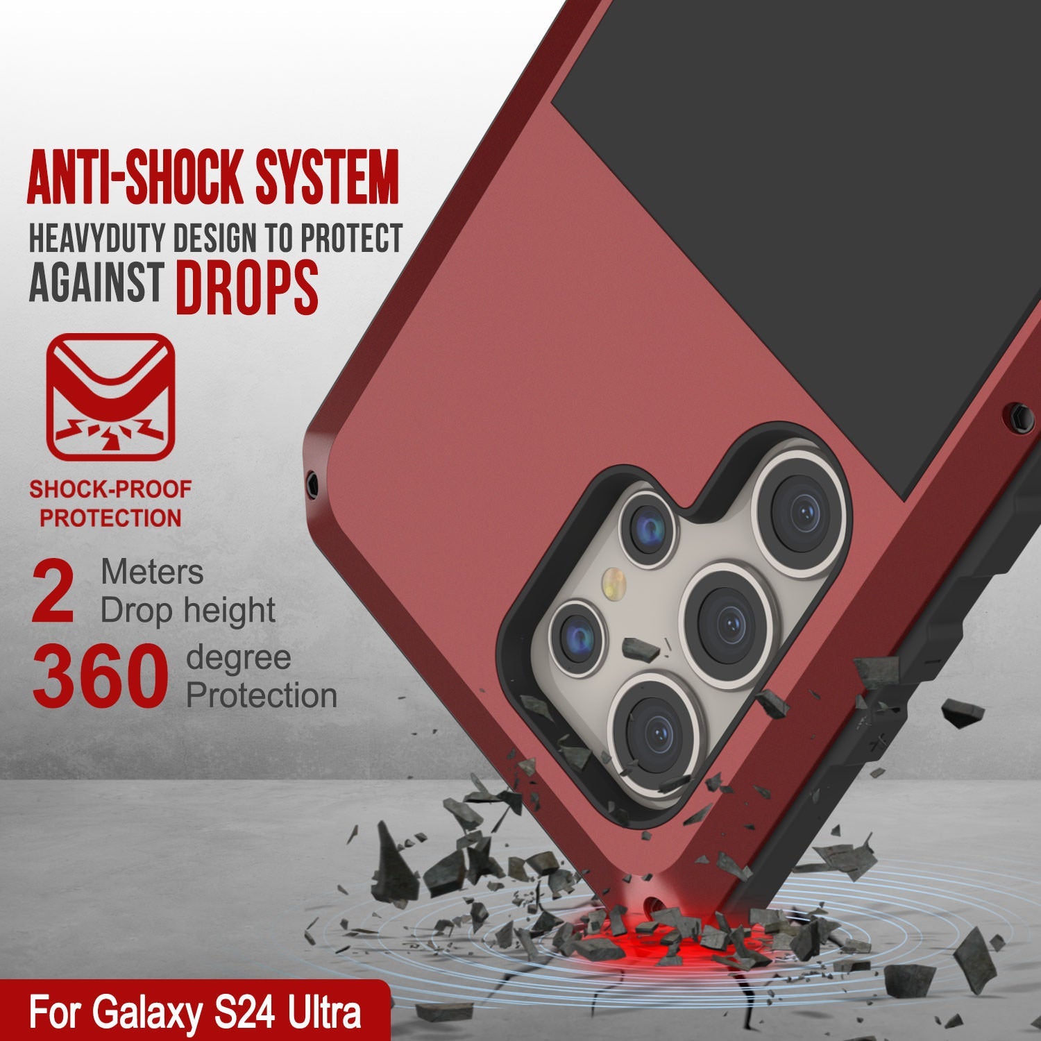 Galaxy S24 Ultra Metal Case, Heavy Duty Military Grade Armor Cover [shock proof] Full Body Hard [Red]
