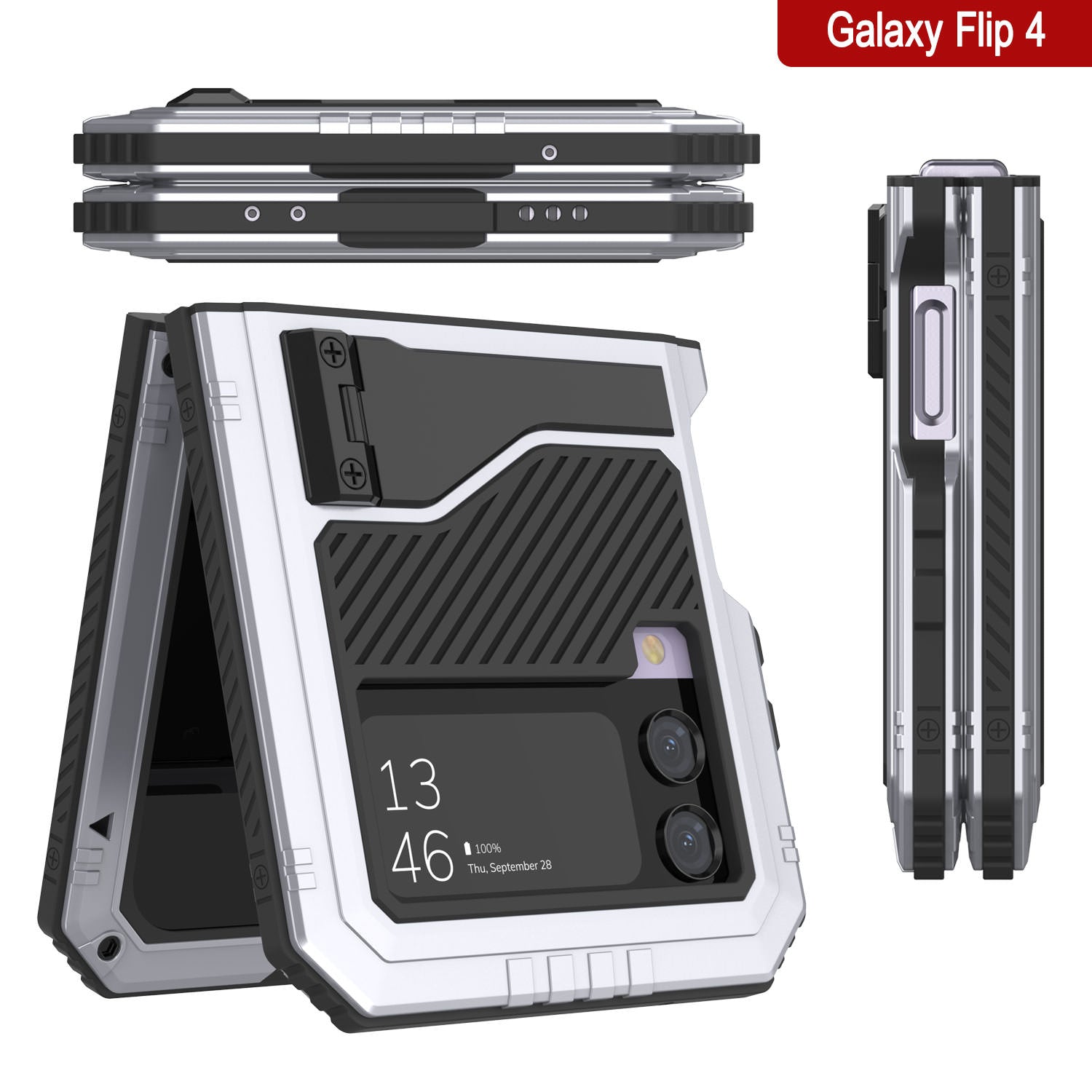 Galaxy Z Flip4 Metal Case, Heavy Duty Military Grade Armor Cover Full Body Hard [White]