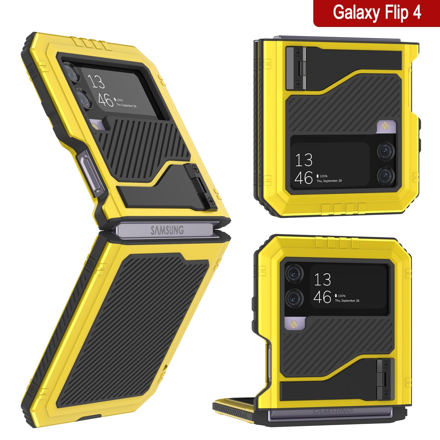 Galaxy Z Flip4 Metal Case, Heavy Duty Military Grade Armor Cover Full Body Hard [Neon]
