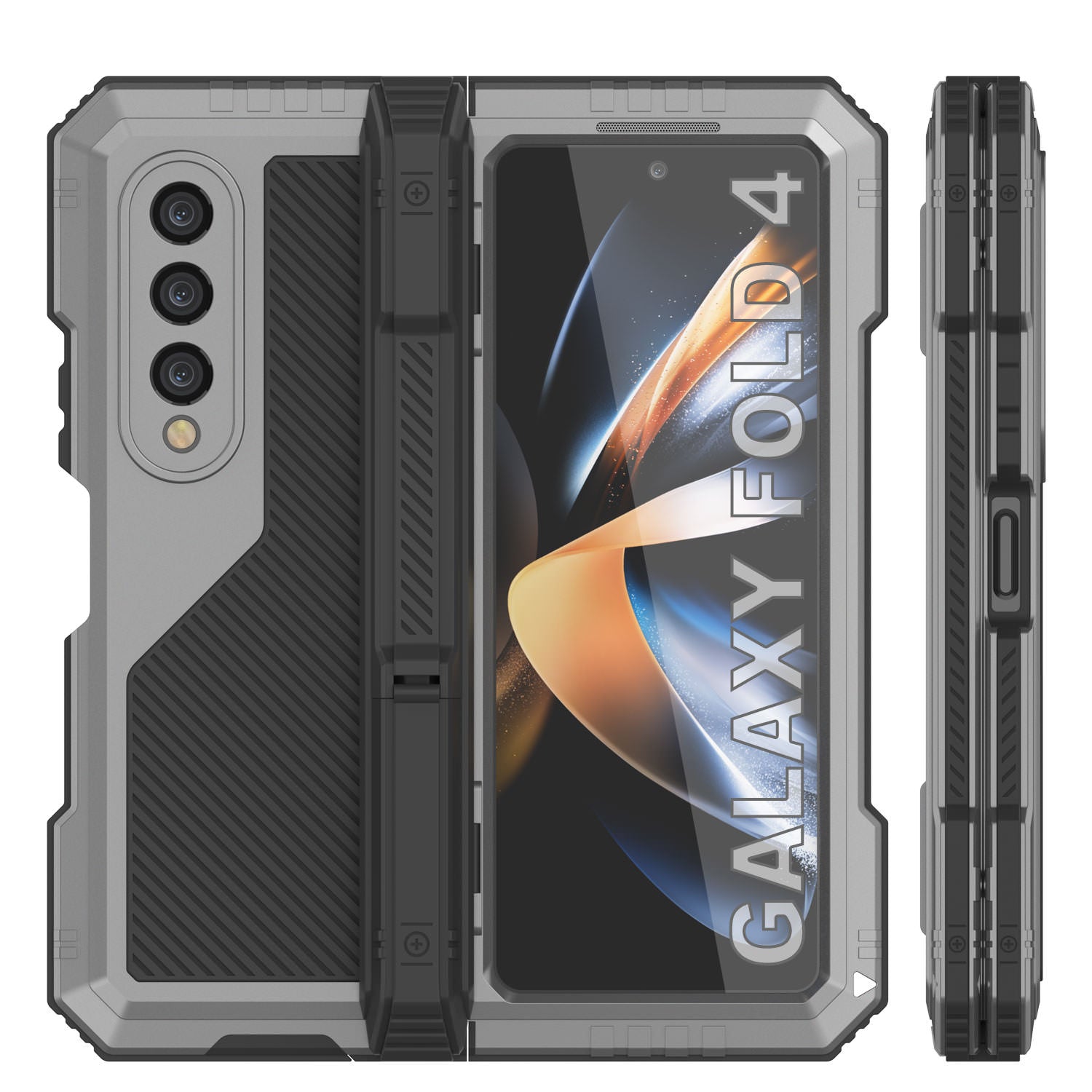 Galaxy Z Fold4 Metal Case, Heavy Duty Military Grade Armor Cover Full Body Hard [Silver]