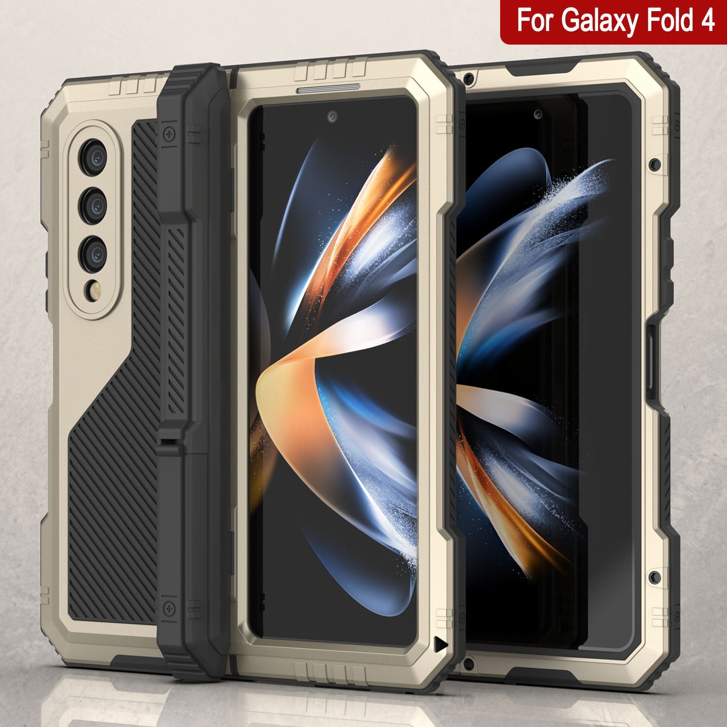 Galaxy Z Fold4 Metal Case, Heavy Duty Military Grade Armor Cover Full Body Hard [Gold]