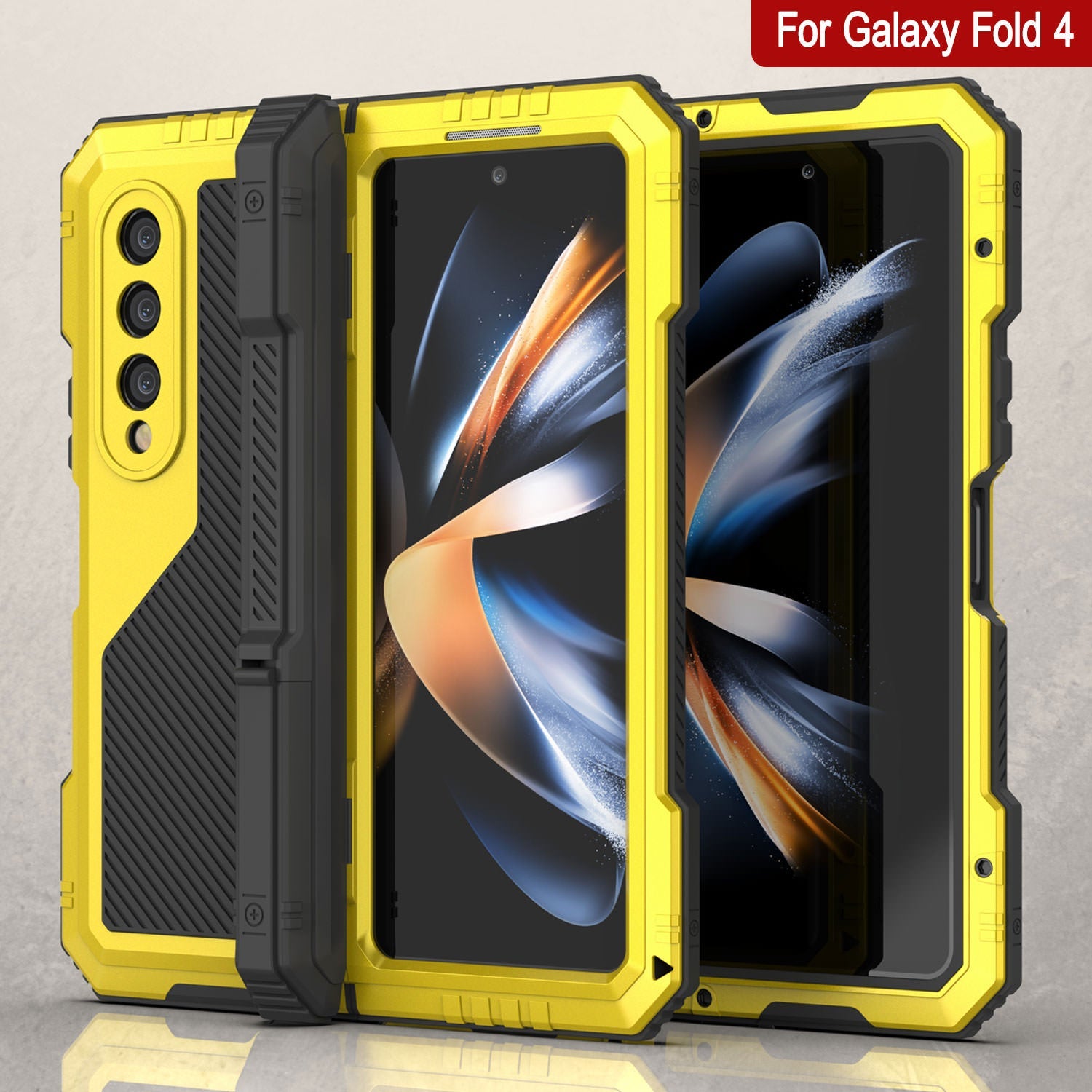 Galaxy Z Fold4 Metal Case, Heavy Duty Military Grade Armor Cover Full Body Hard [Neon]