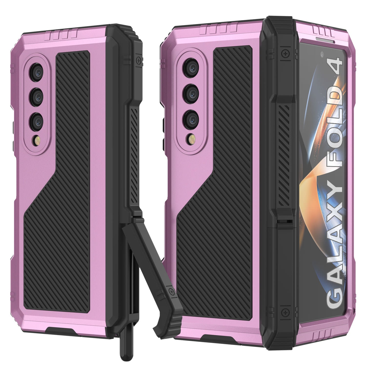 Galaxy Z Fold4 Metal Case, Heavy Duty Military Grade Armor Cover Full Body Hard [Pink]