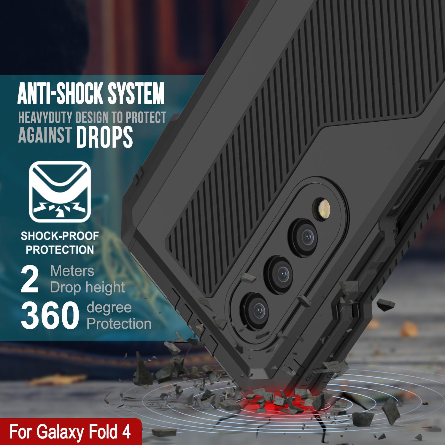Galaxy Z Fold4 Metal Case, Heavy Duty Military Grade Armor Cover Full Body Hard [Black]