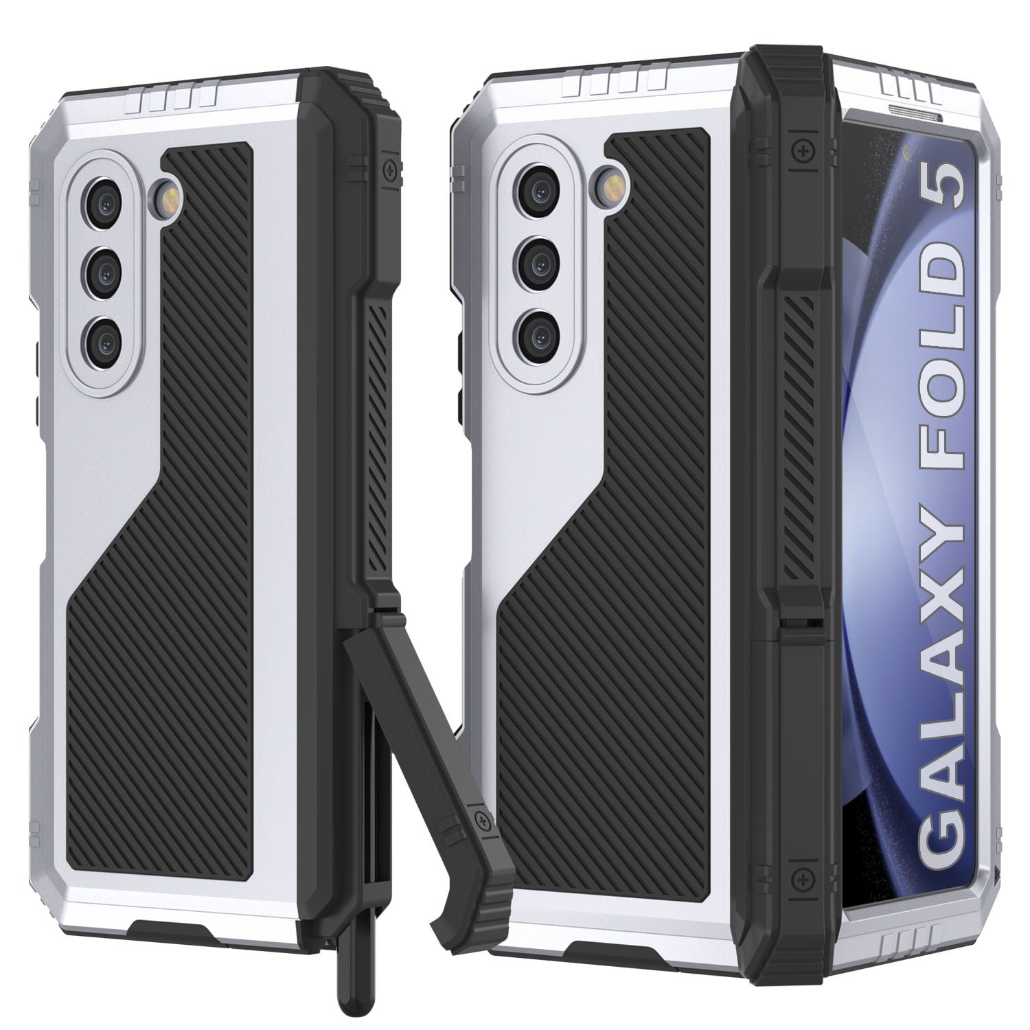 Galaxy Z Fold5 Metal Case, Heavy Duty Military Grade Armor Cover Full Body Hard [White]