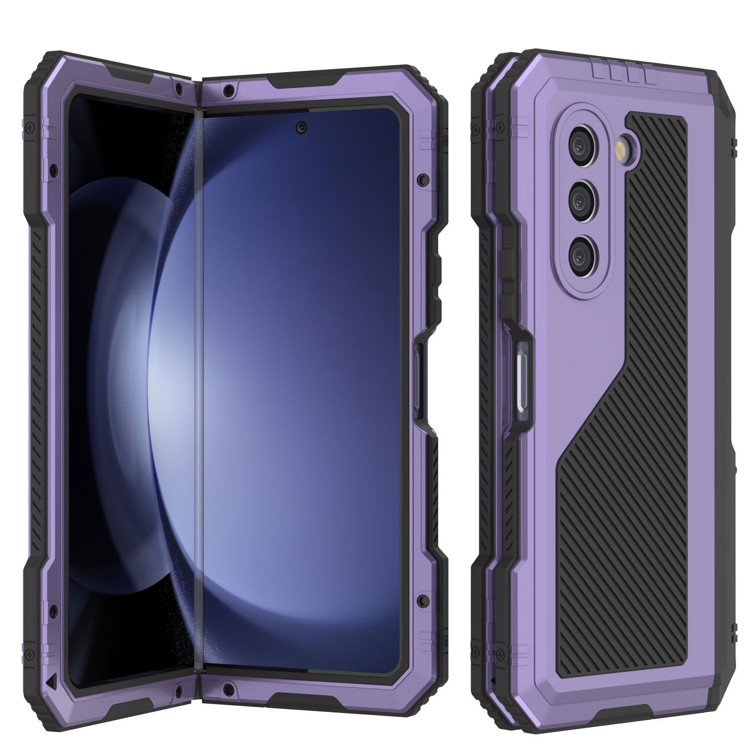 Galaxy Z Fold5 Metal Case, Heavy Duty Military Grade Armor Cover Full Body Hard [Purple]