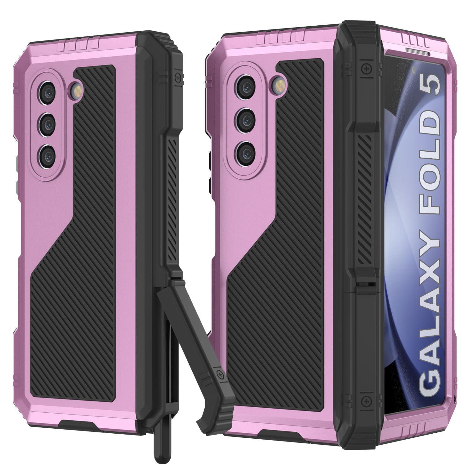 Galaxy Z Fold5 Metal Case, Heavy Duty Military Grade Armor Cover Full Body Hard [Pink]