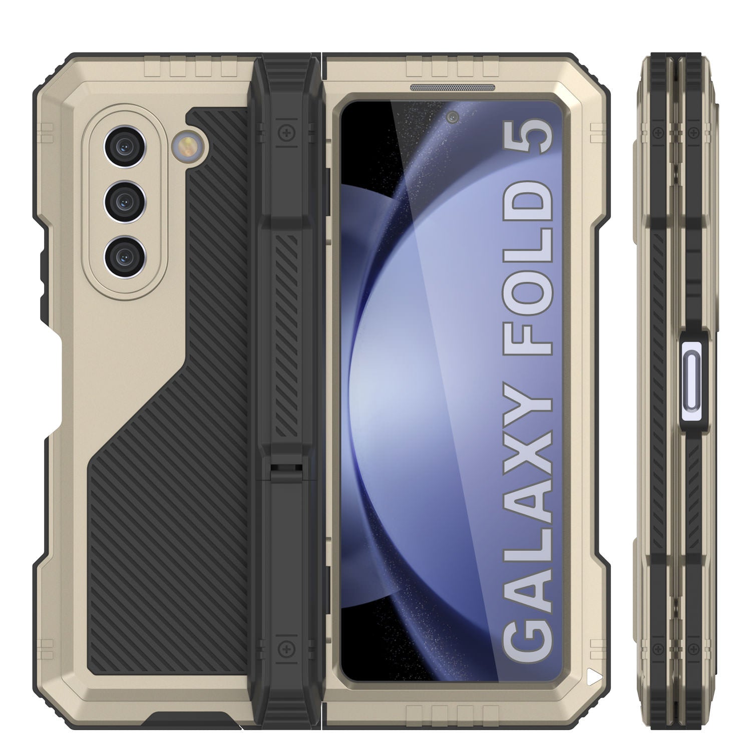 Galaxy Z Fold5 Metal Case, Heavy Duty Military Grade Armor Cover Full Body Hard [Gold]