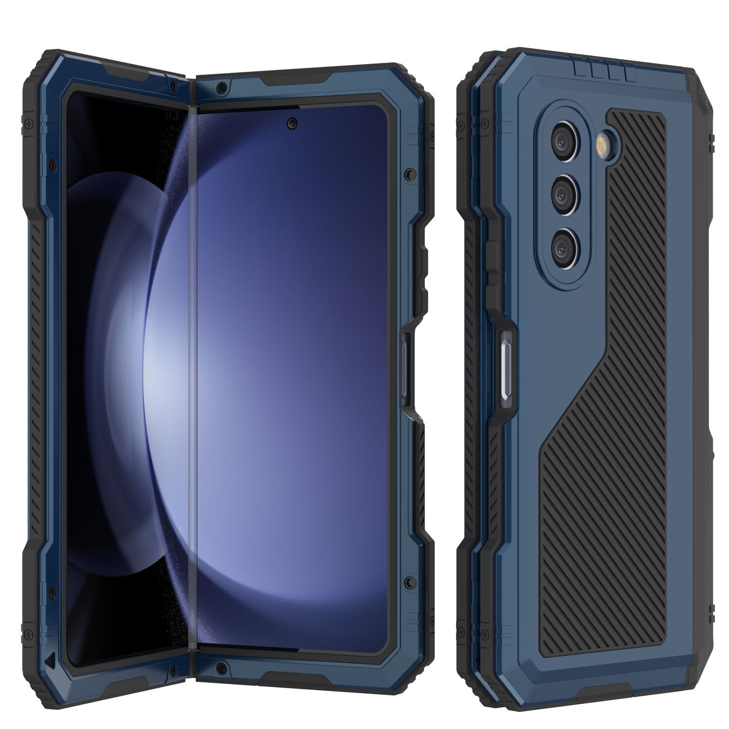 Galaxy Z Fold5 Metal Case, Heavy Duty Military Grade Armor Cover Full Body Hard [Blue]