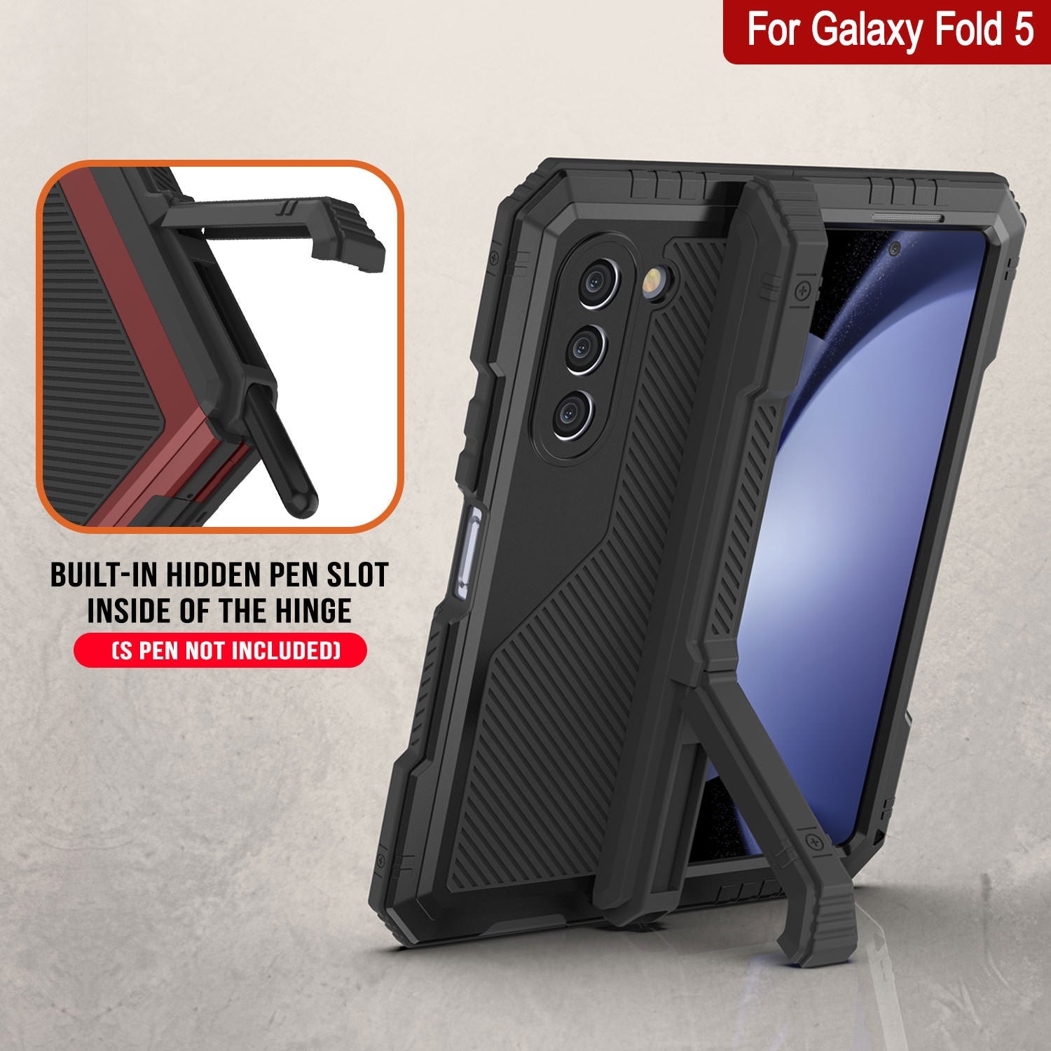 Galaxy Z Fold5 Metal Case, Heavy Duty Military Grade Armor Cover Full Body Hard [Black]