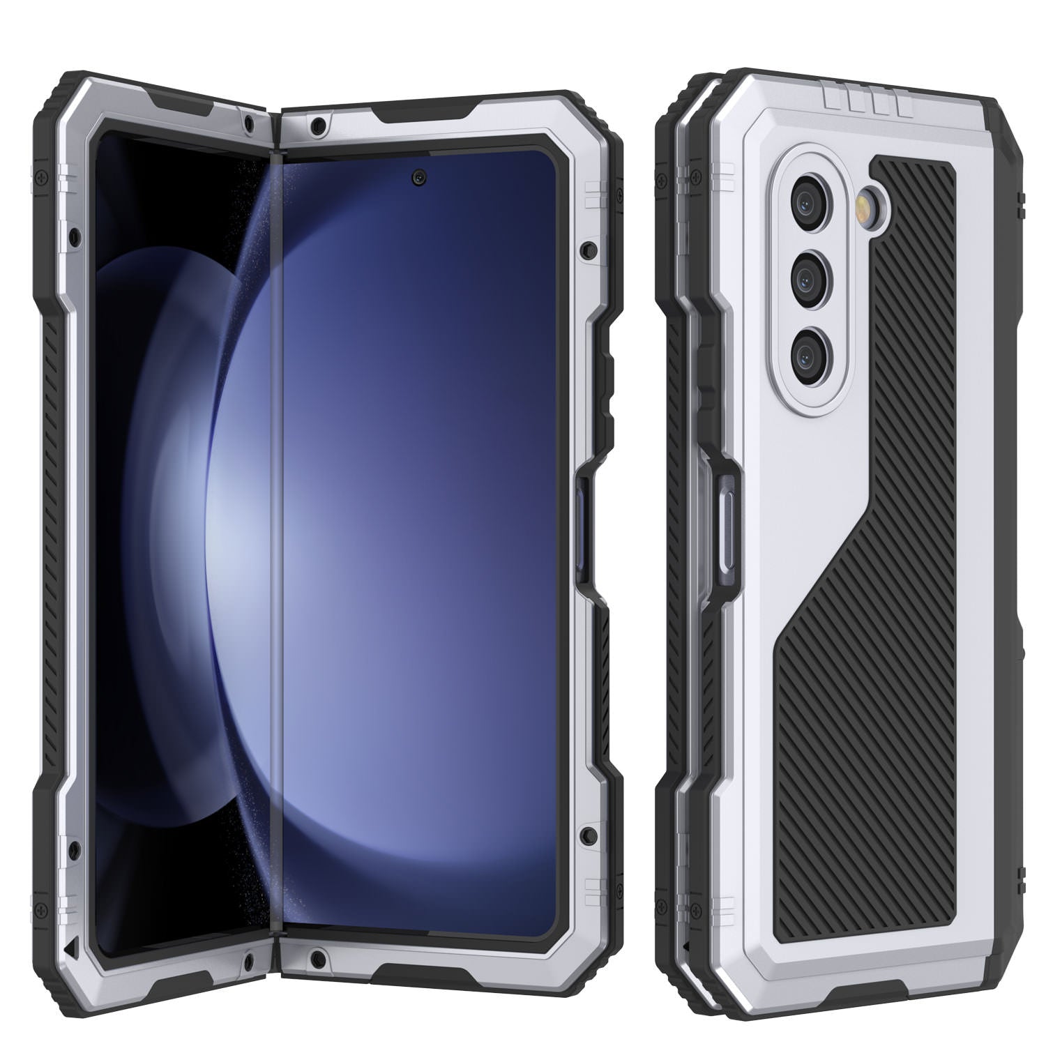 Galaxy Z Fold5 Metal Case, Heavy Duty Military Grade Armor Cover Full Body Hard [White]