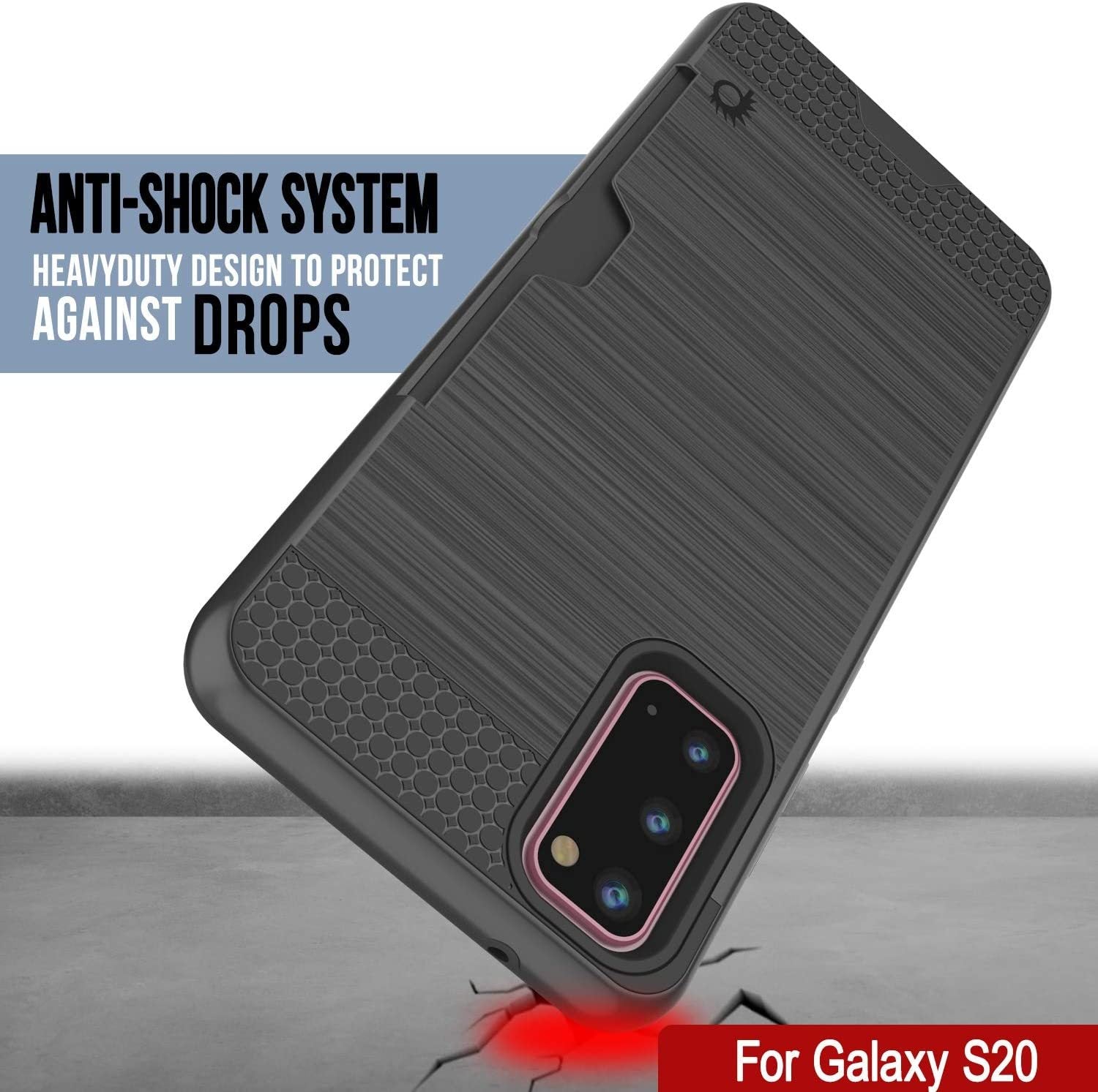 Galaxy S20 Case, PUNKcase [SLOT Series] [Slim Fit] Dual-Layer Armor Cover w/Integrated Anti-Shock System, Credit Card Slot [Grey]
