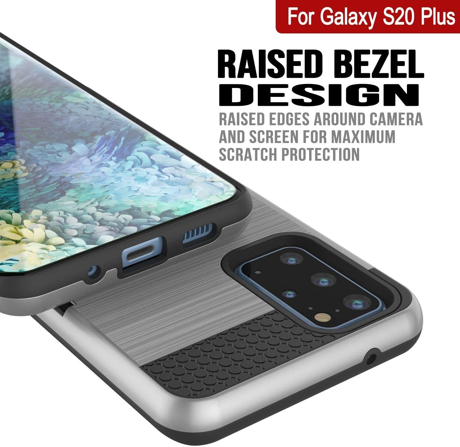 Galaxy S20+ Plus  Case, PUNKcase [SLOT Series] [Slim Fit] Dual-Layer Armor Cover w/Integrated Anti-Shock System, Credit Card Slot [Silver]